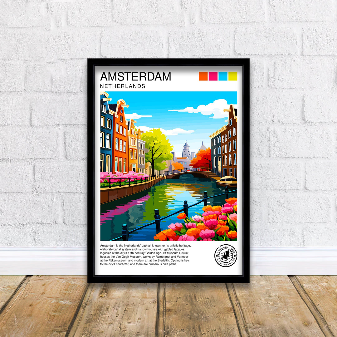 Amsterdam Travel Poster Amsterdam Wall Art Amsterdam Home Decor Amsterdam Illustration Travel Poster Netherlands Poster Gift for Amsterdam