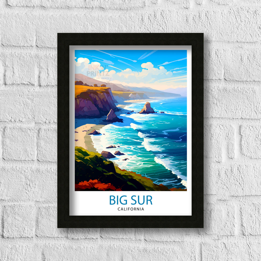 Big Sur California Travel Print| Big Sur Wall Art Big Sur Home Decor California Coastal Landscape Illustration Travel Poster Gift