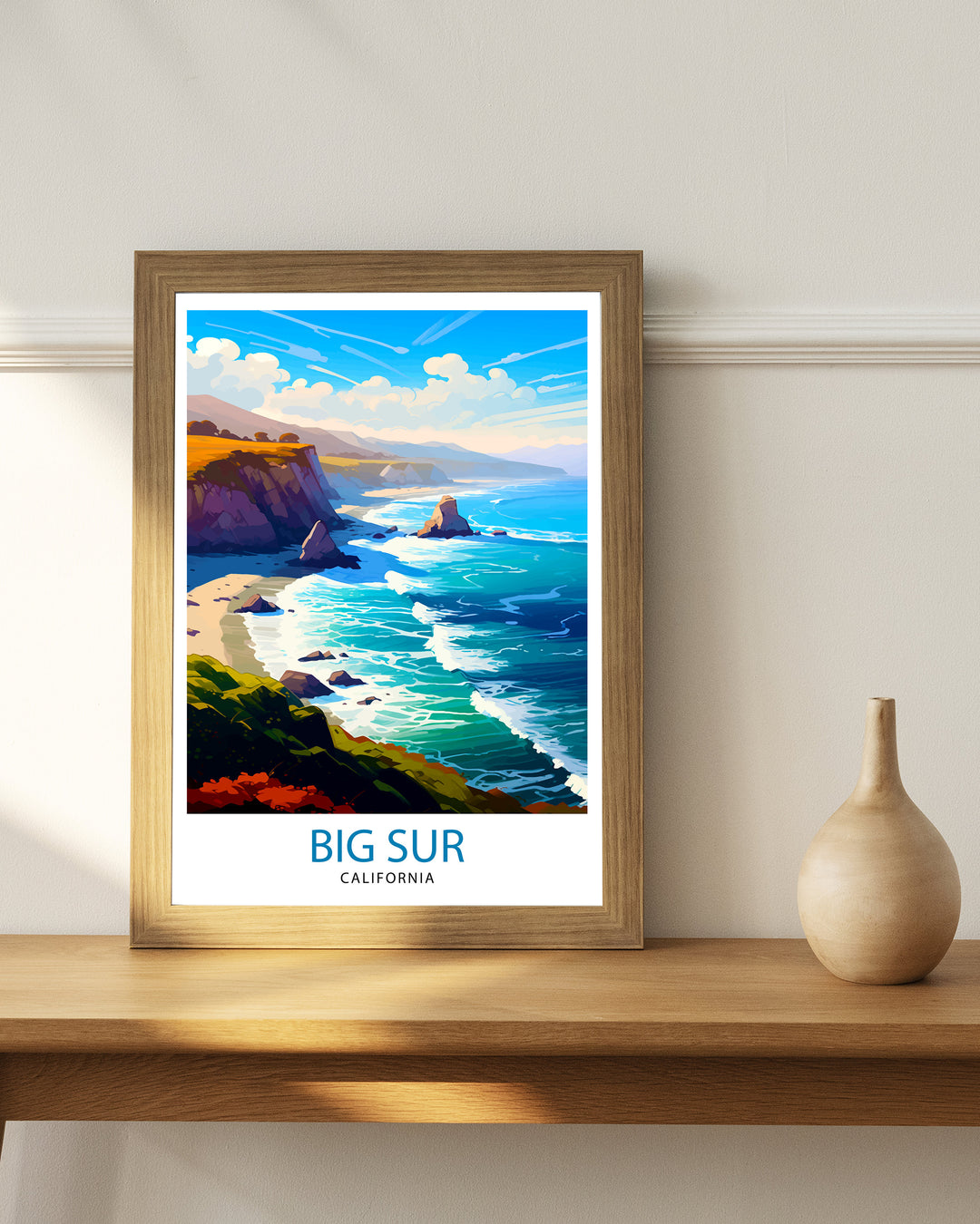 Big Sur California Travel Print| Big Sur Wall Art Big Sur Home Decor California Coastal Landscape Illustration Travel Poster Gift