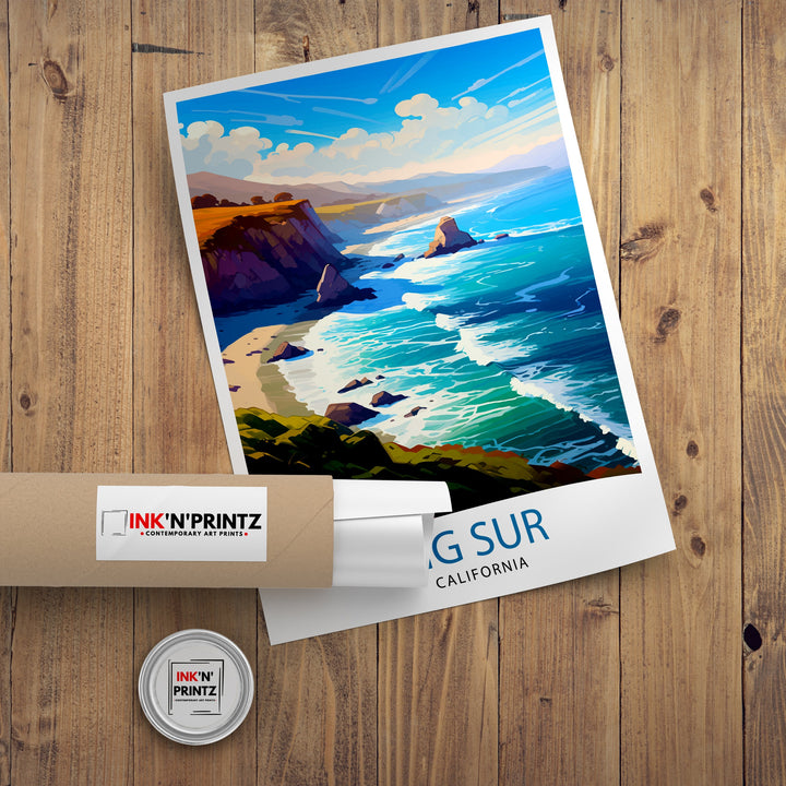 Big Sur California Travel Print| Big Sur Wall Art Big Sur Home Decor California Coastal Landscape Illustration Travel Poster Gift