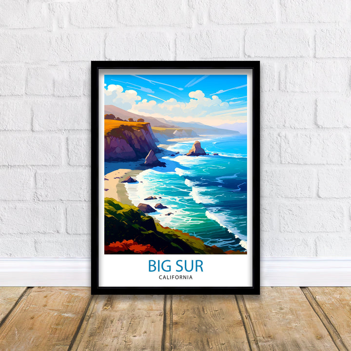 Big Sur California Travel Print| Big Sur Wall Art Big Sur Home Decor California Coastal Landscape Illustration Travel Poster Gift