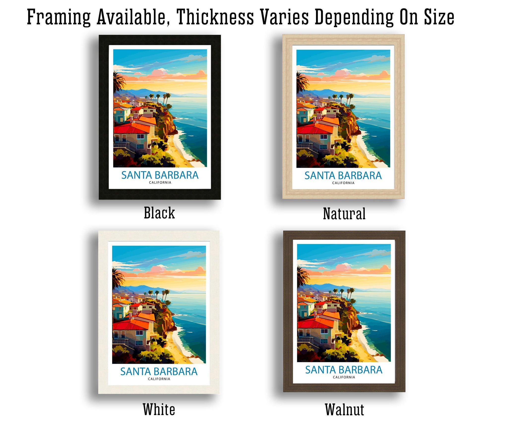 Santa Barbara California Travel Print| Santa Barbara Wall Art California Coastal Decor Travel Poster Santa Barbara Beach Print Home Decor