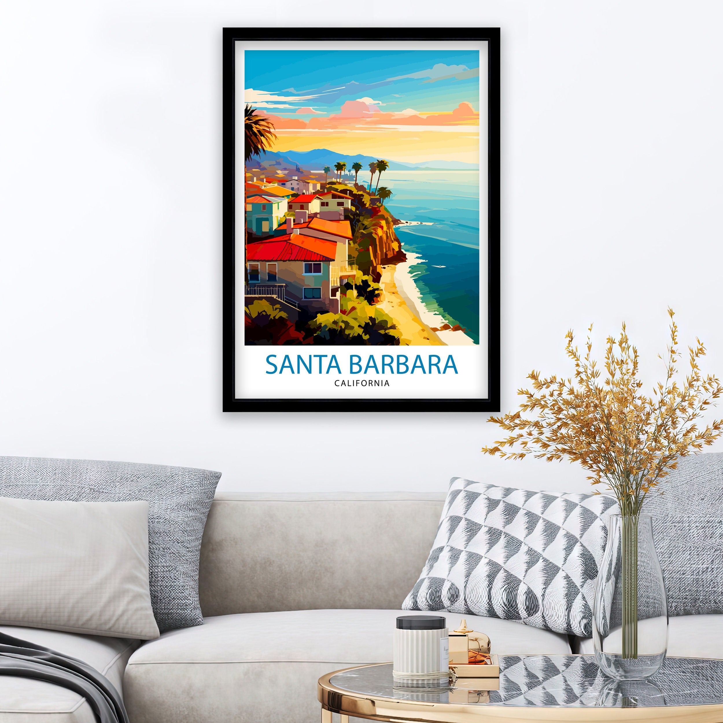 Santa Barbara California Travel Print| Santa Barbara Wall Art California Coastal Decor Travel Poster Santa Barbara Beach Print Home Decor