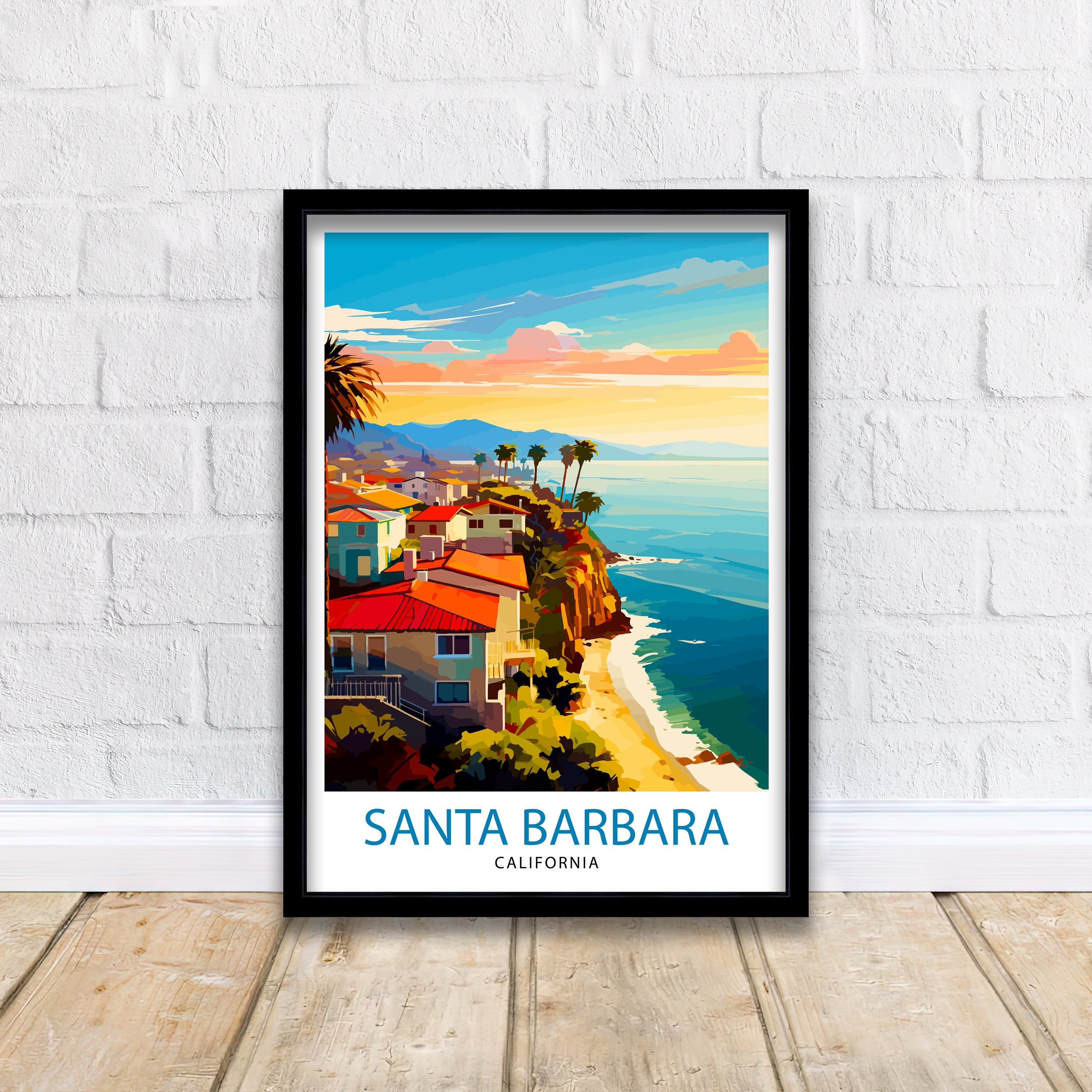 Santa Barbara California Travel Print| Santa Barbara Wall Art California Coastal Decor Travel Poster Santa Barbara Beach Print Home Decor