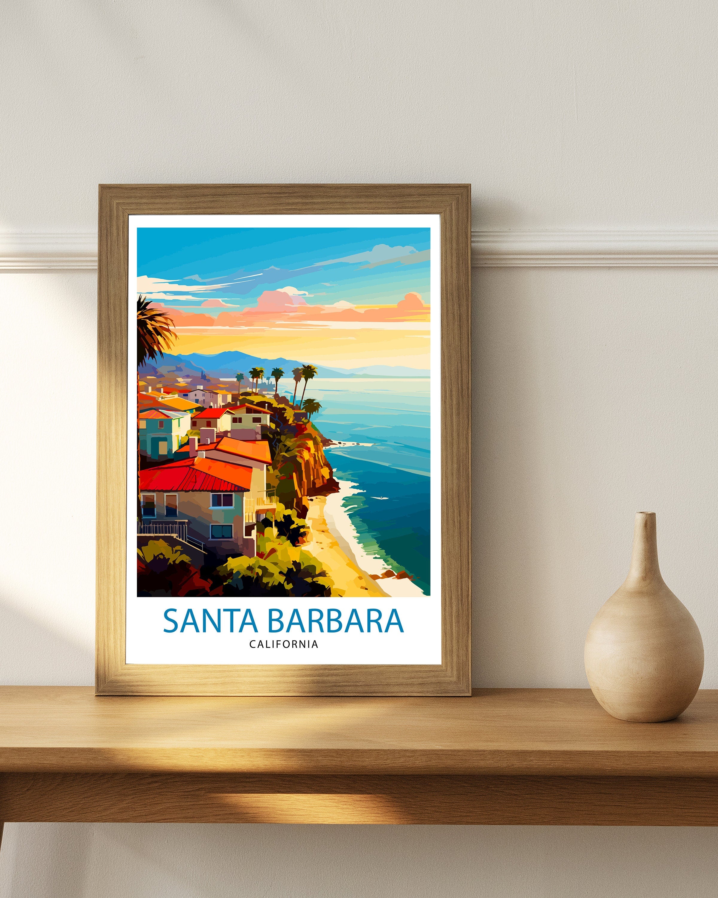 Santa Barbara California Travel Print| Santa Barbara Wall Art California Coastal Decor Travel Poster Santa Barbara Beach Print Home Decor