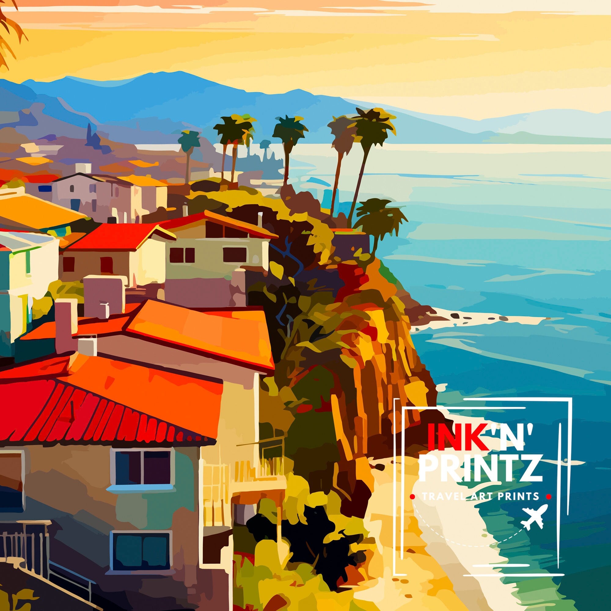 Santa Barbara California Travel Print| Santa Barbara Wall Art California Coastal Decor Travel Poster Santa Barbara Beach Print Home Decor