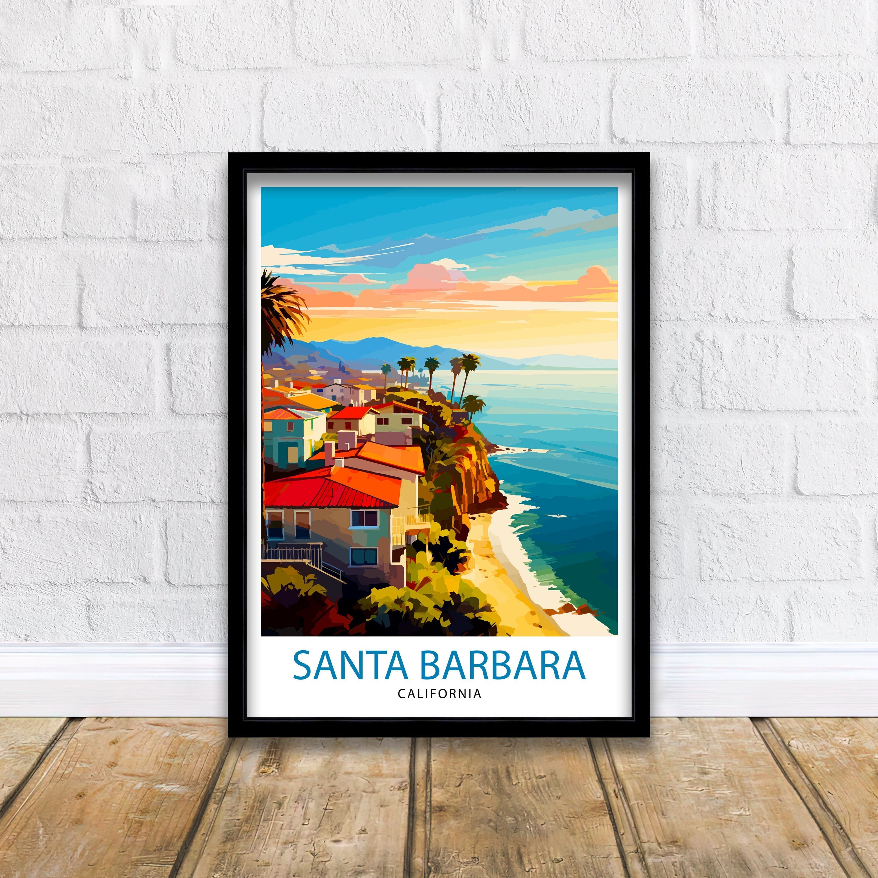 Santa Barbara California Travel Print| Santa Barbara Wall Art California Coastal Decor Travel Poster Santa Barbara Beach Print Home Decor
