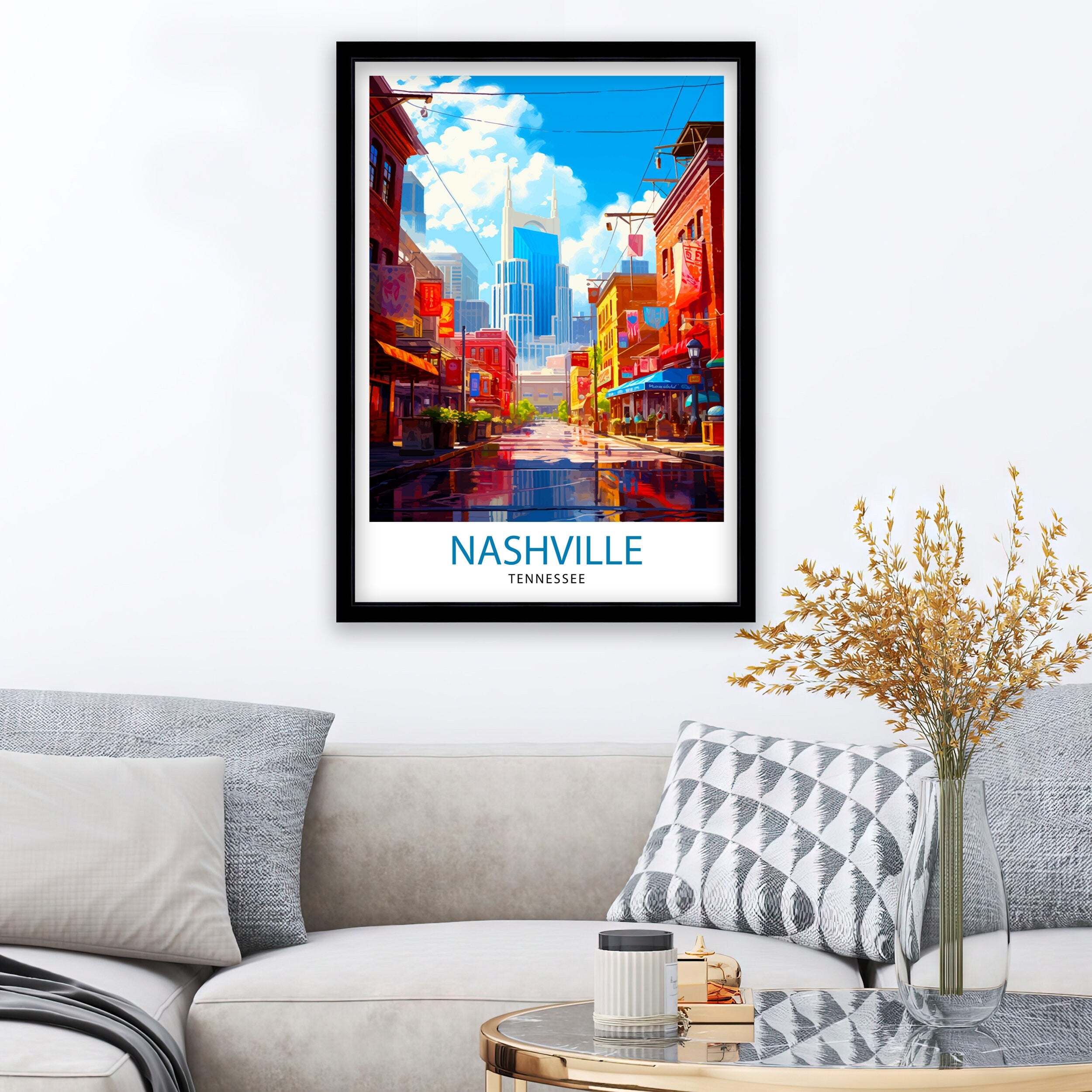Nashville Travel Print| Nashville Wall Art Nashville Poster Music City Decor Tennessee Print Nashville Illustration Travel Poster Nashville