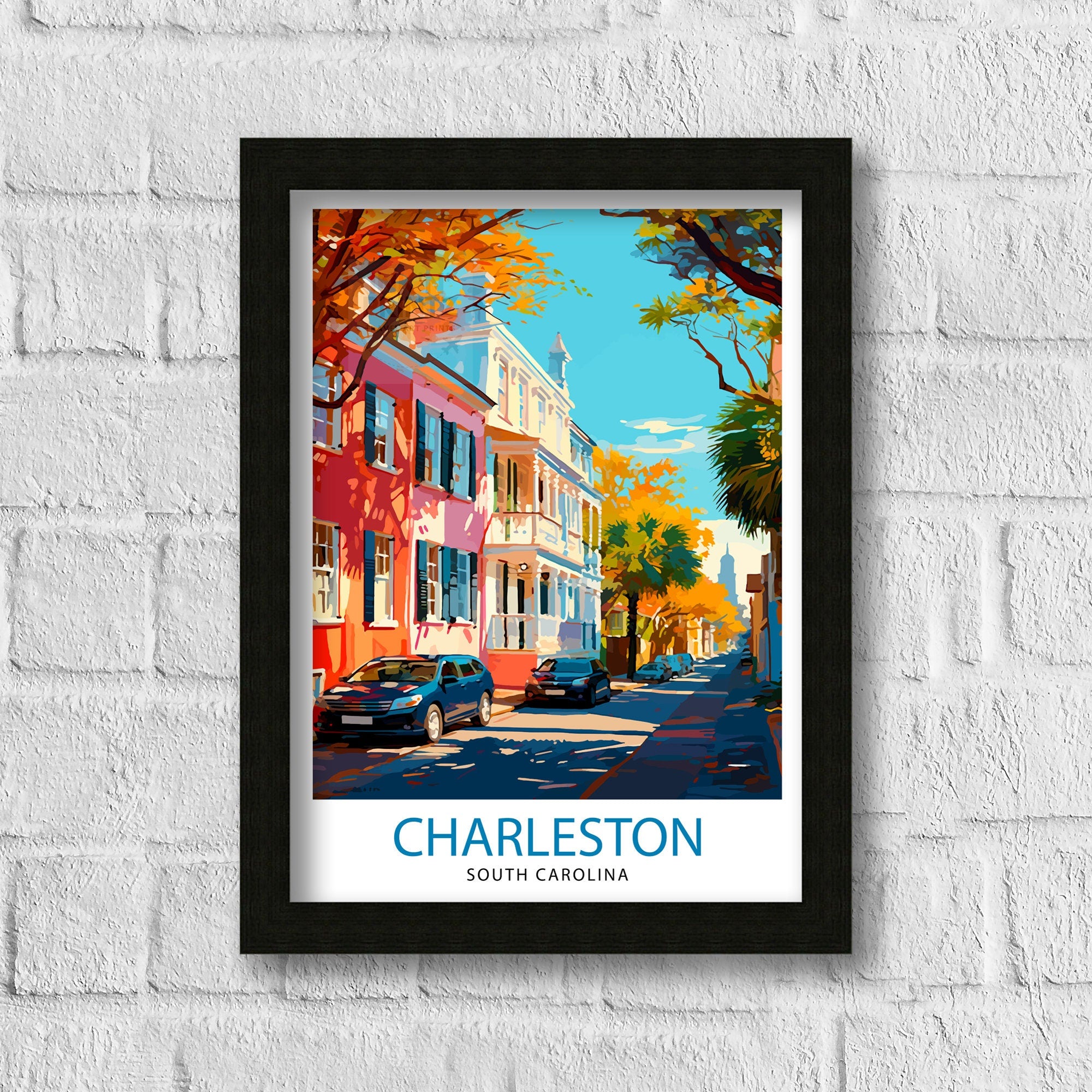 Charleston South Carolina Travel Print Charleston Wall Decor, Charleston Home Living Decor Charleston Illustration Travel Poster Gift