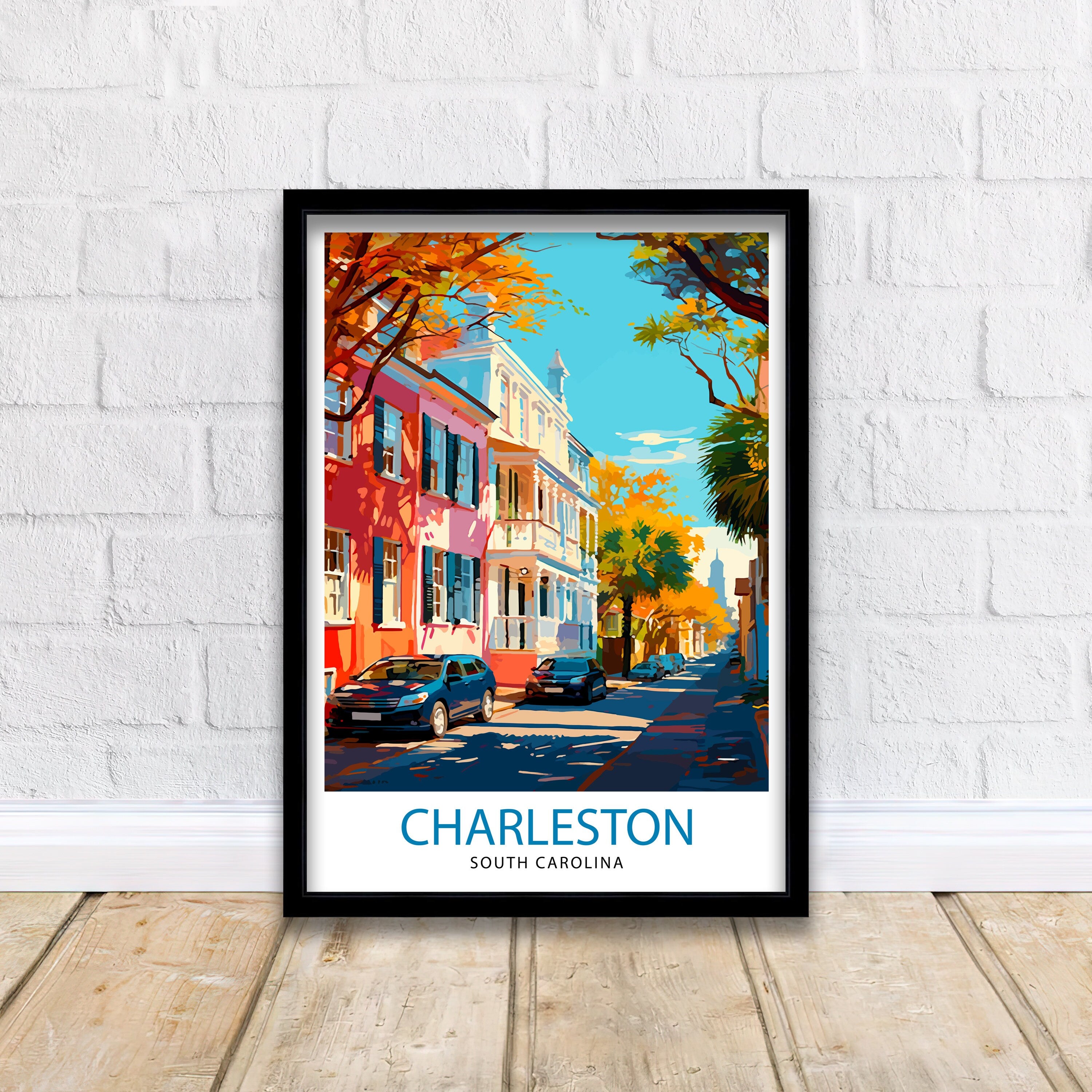 Charleston South Carolina Travel Print Charleston Wall Decor, Charleston Home Living Decor Charleston Illustration Travel Poster Gift