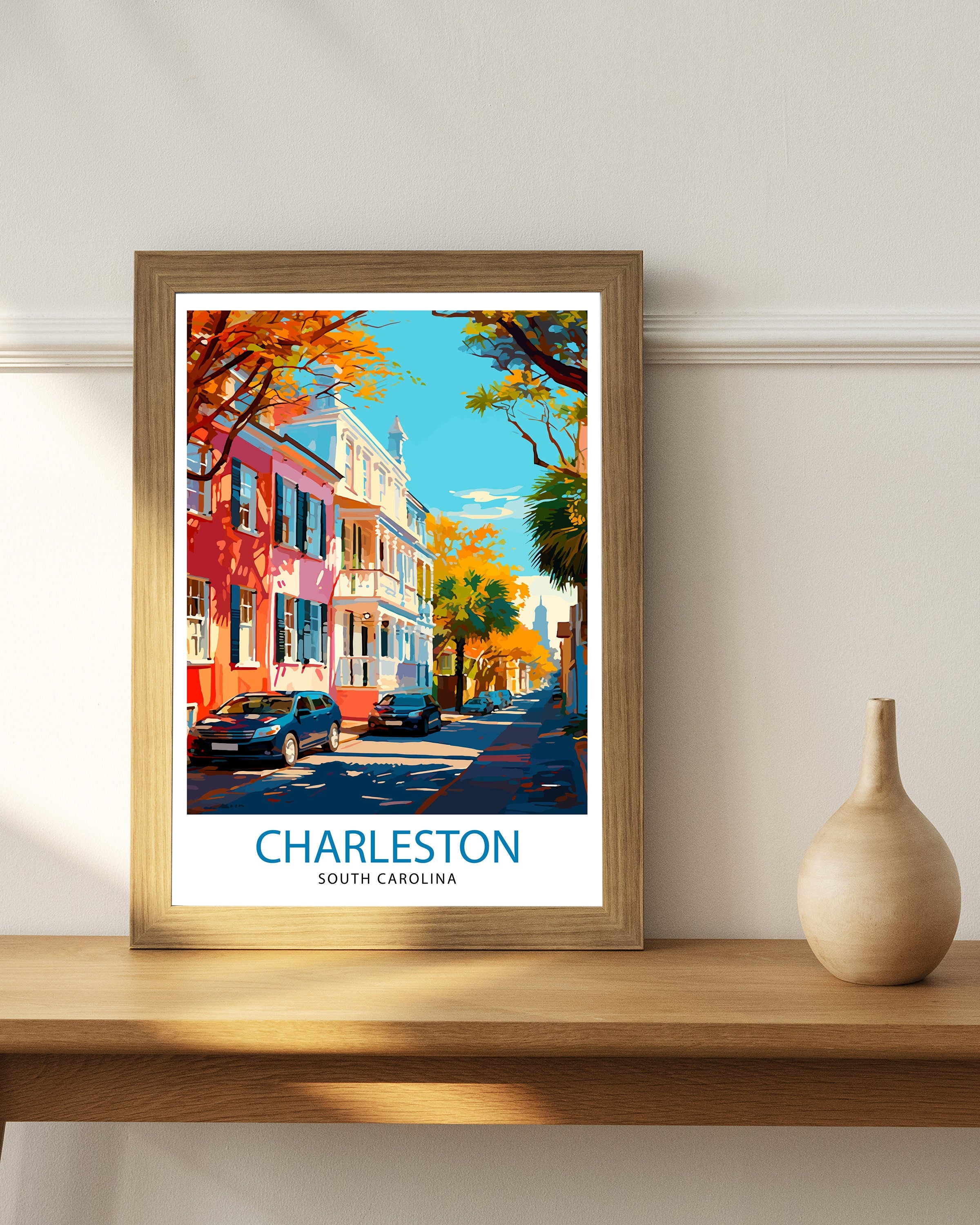 Charleston South Carolina Travel Print Charleston Wall Decor, Charleston Home Living Decor Charleston Illustration Travel Poster Gift
