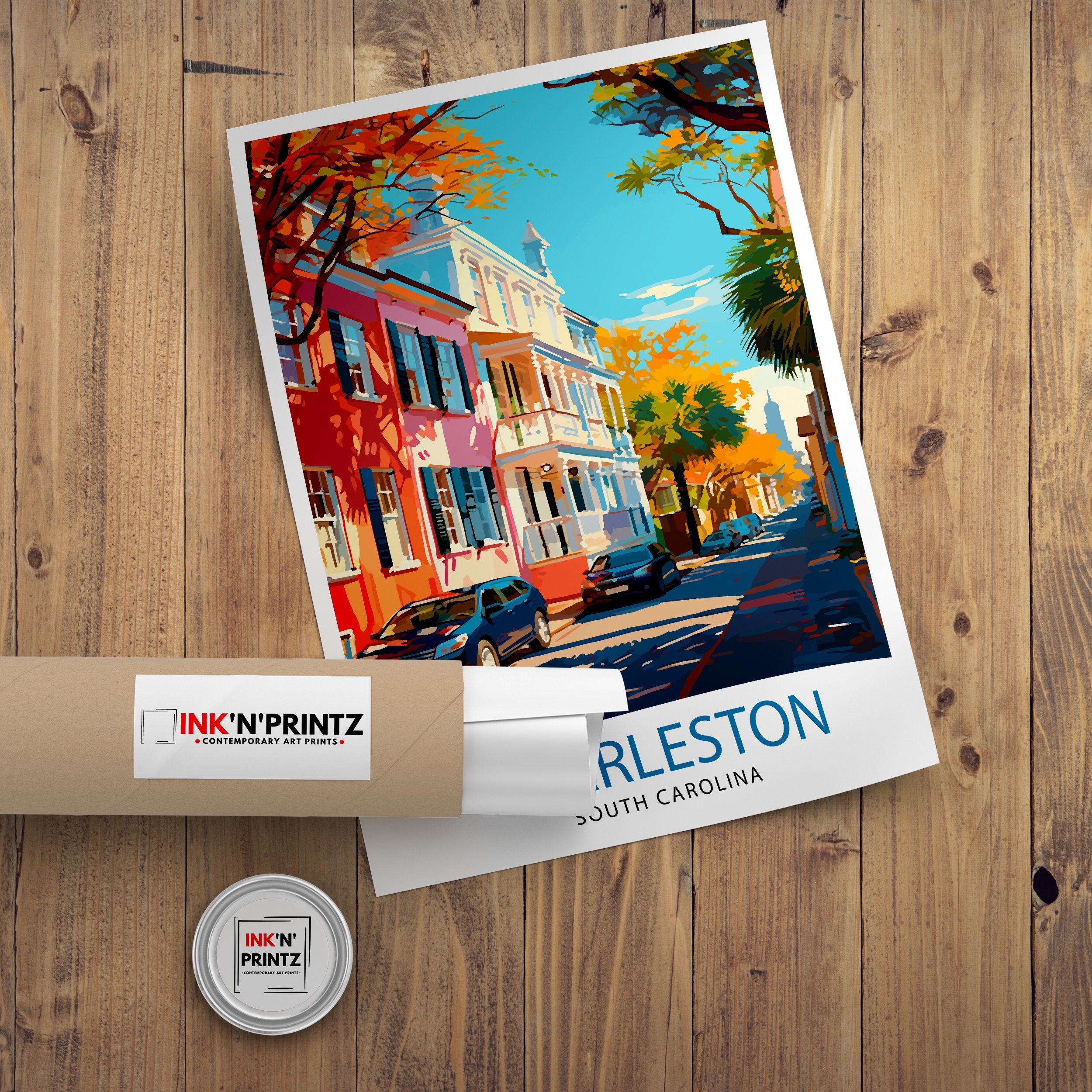 Charleston South Carolina Travel Print Charleston Wall Decor, Charleston Home Living Decor Charleston Illustration Travel Poster Gift