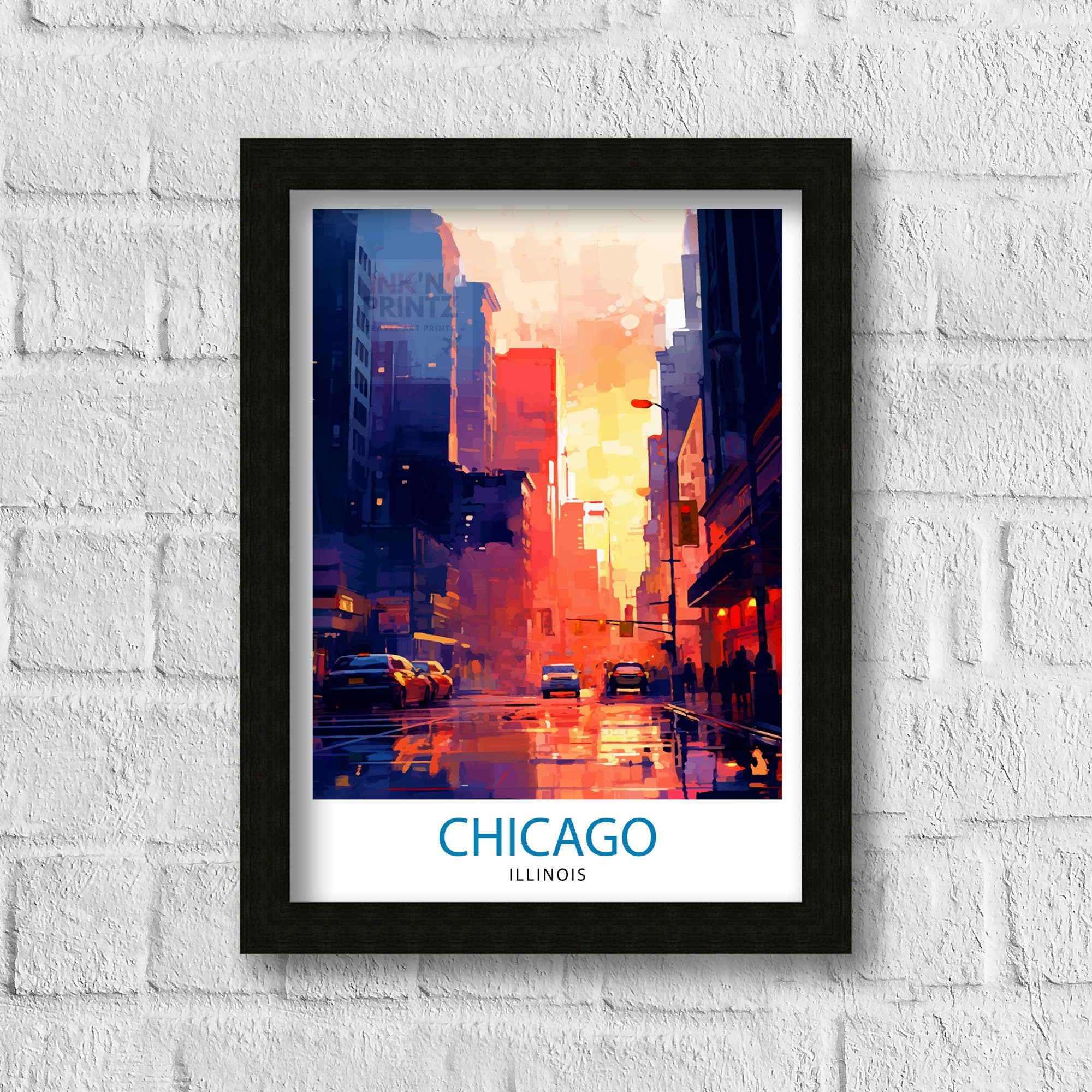 Chicago Travel Print| Chicago Wall Art Chicago Skyline Decor Illinois Travel Poster Chicago Cityscape Art Chicago Gift Chicago Home Decor