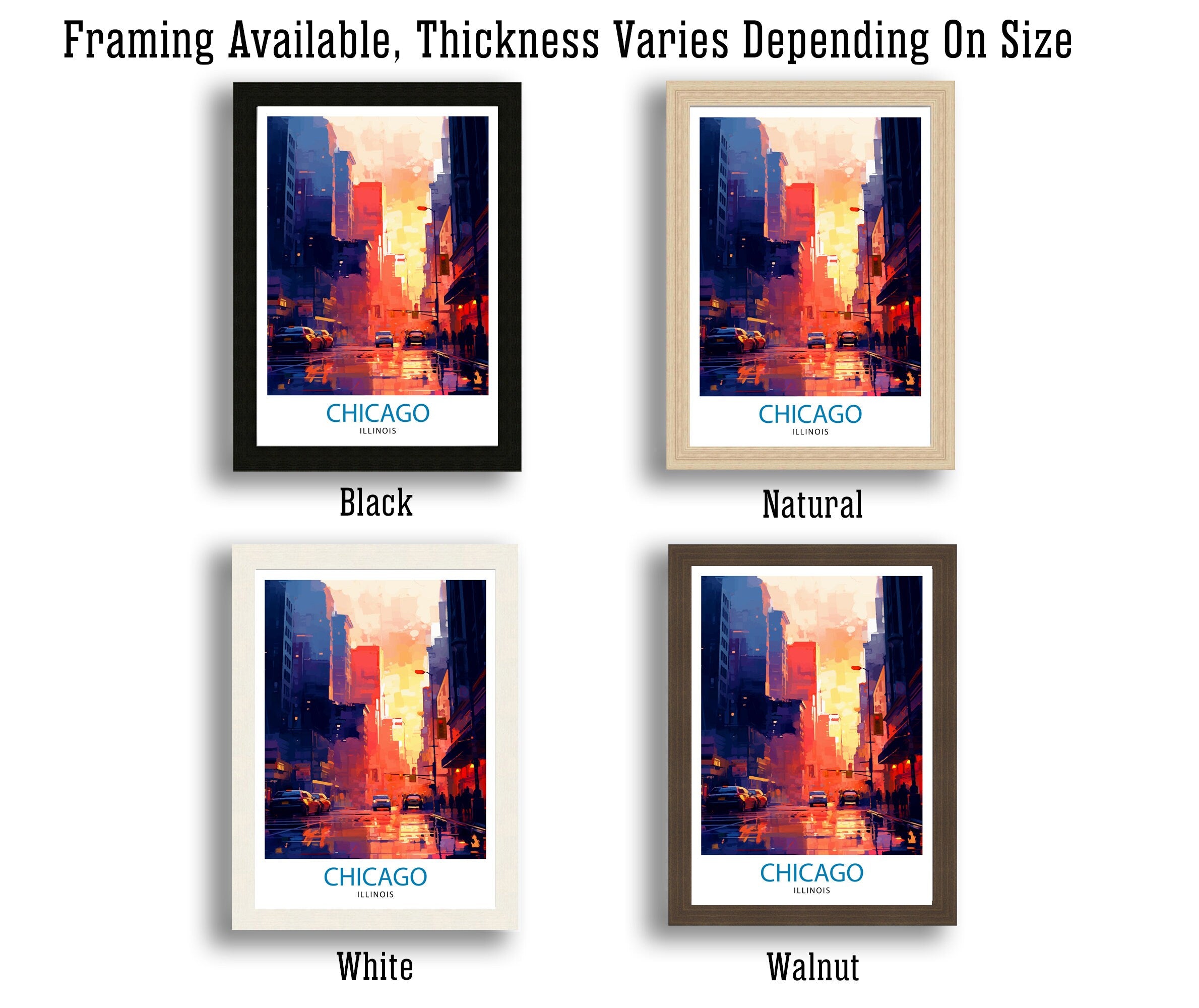 Chicago Travel Print| Chicago Wall Art Chicago Skyline Decor Illinois Travel Poster Chicago Cityscape Art Chicago Gift Chicago Home Decor