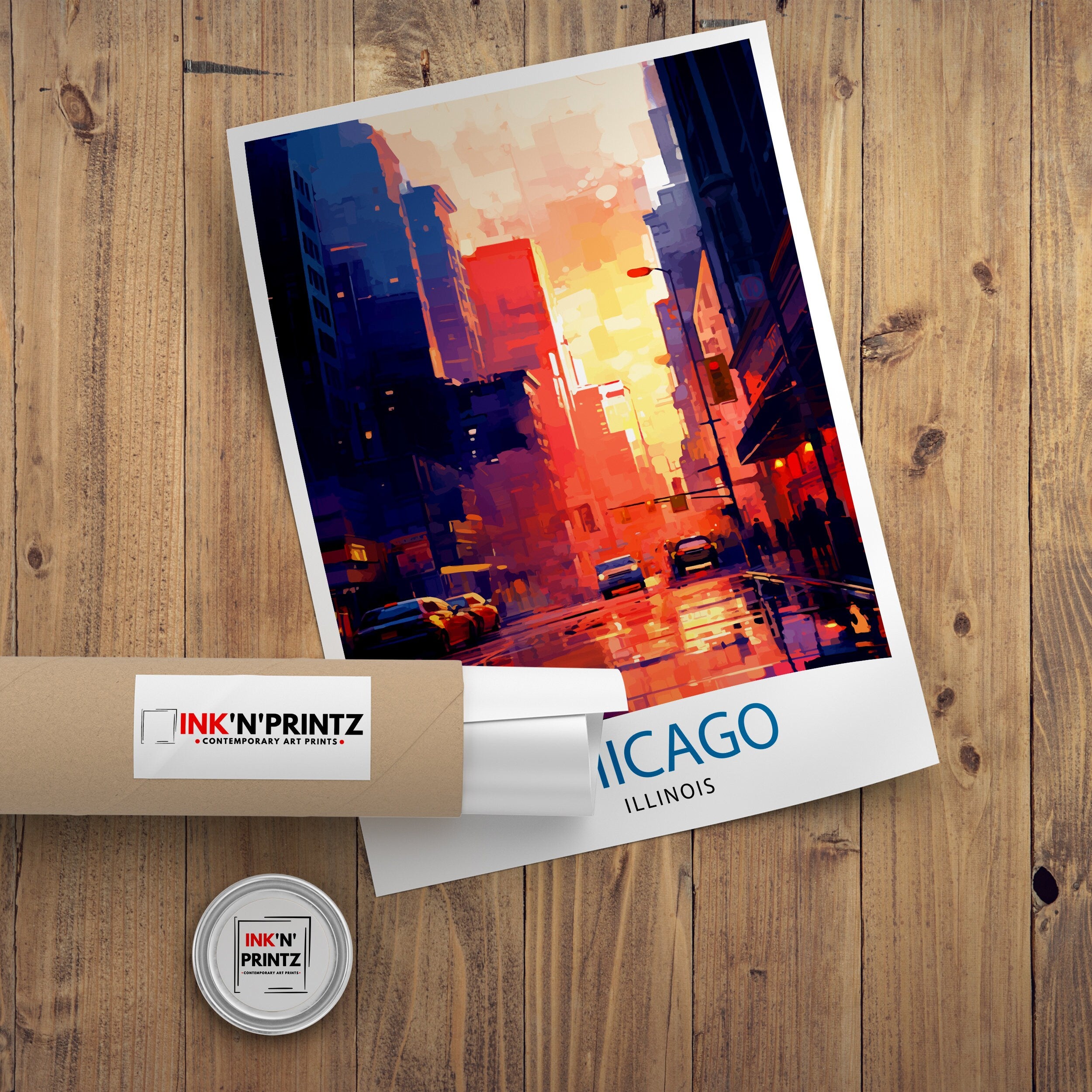 Chicago Travel Print| Chicago Wall Art Chicago Skyline Decor Illinois Travel Poster Chicago Cityscape Art Chicago Gift Chicago Home Decor