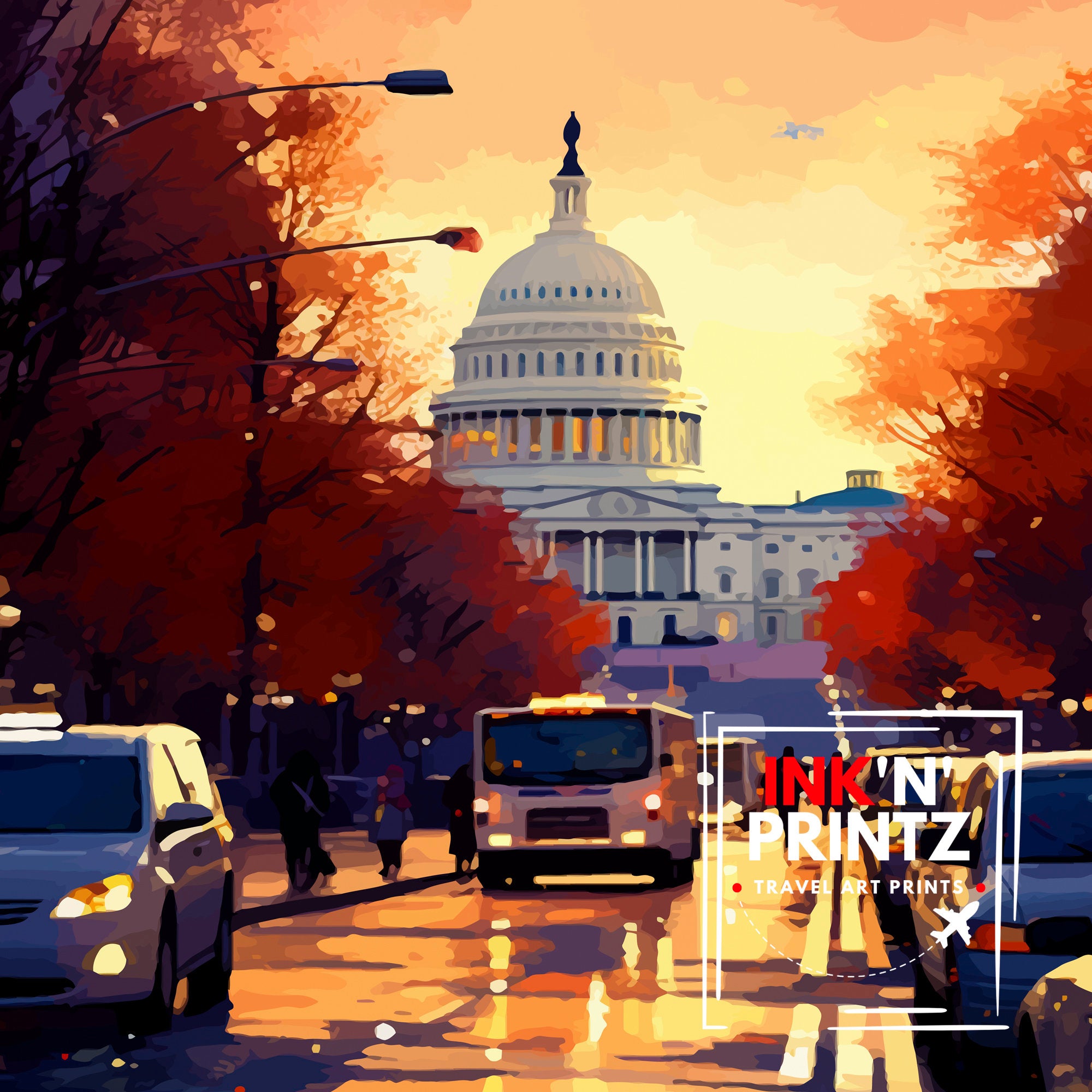 Washington Travel Print| Washington Wall Art Washington DC Home Decor Washington Illustration Travel Poster Gift for Travelers