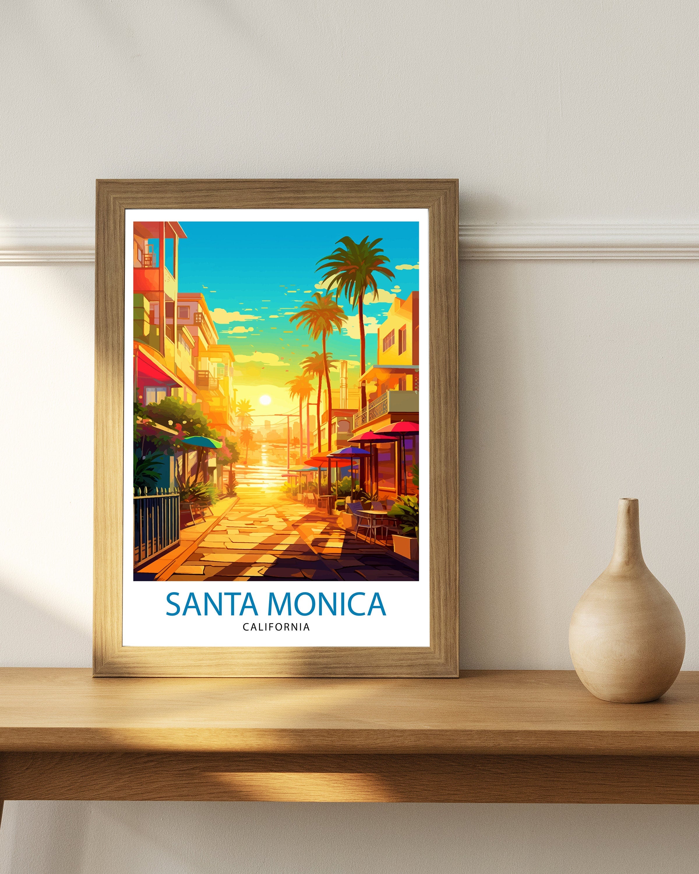 Santa Monica Beach Travel Print California Wall Art Beach Decor Santa Monica Pier Travel Poster Gift for Beach Lovers