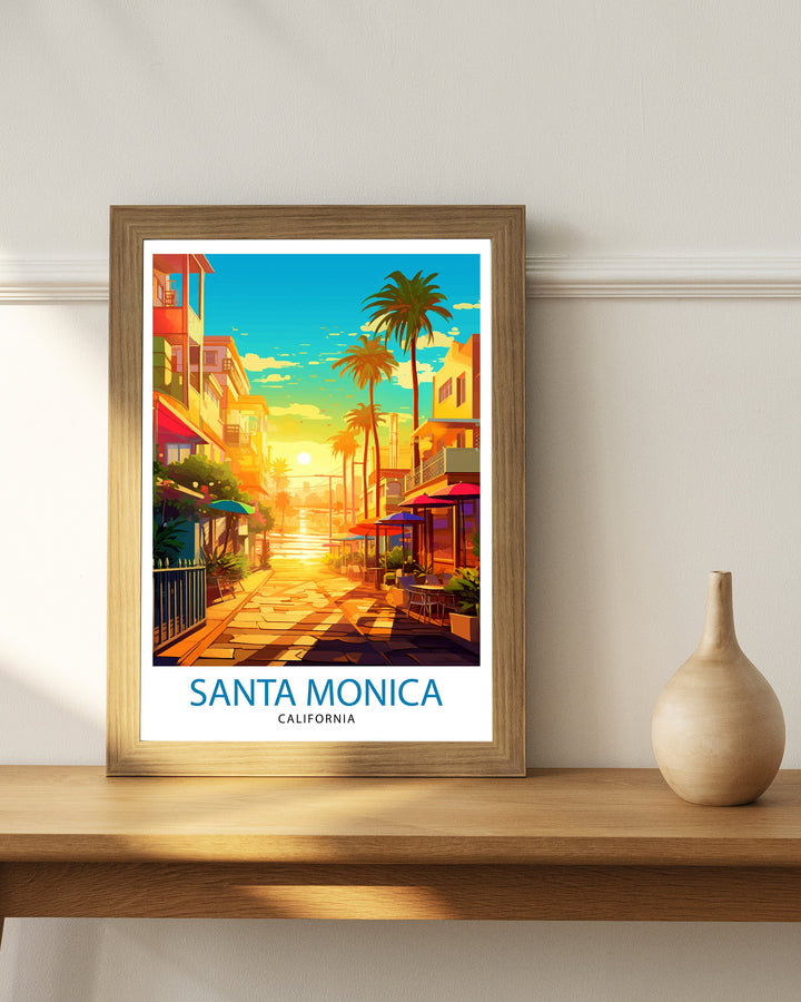Santa Monica Beach Travel Print California Wall Art Beach Decor Santa Monica Pier Travel Poster Gift for Beach Lovers