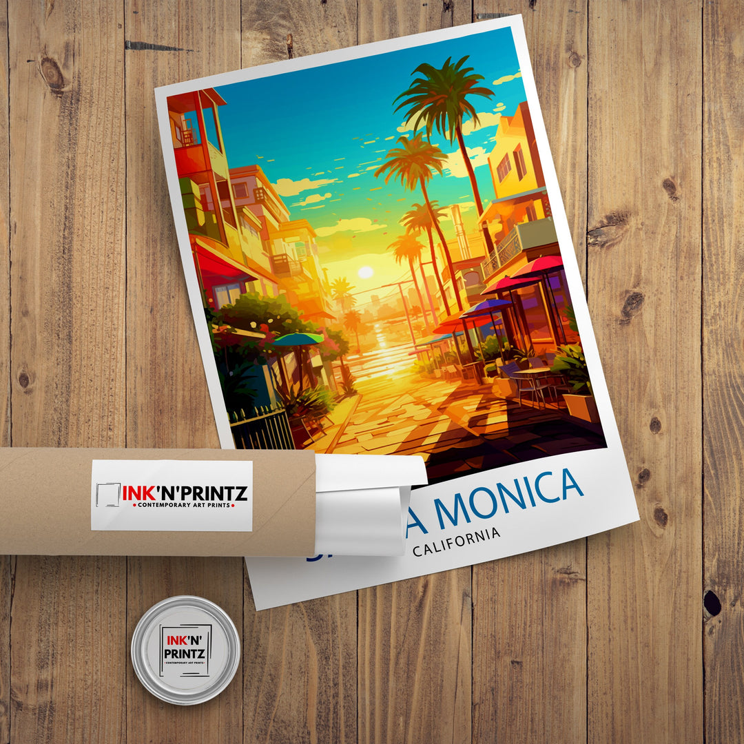 Santa Monica Beach Travel Print California Wall Art Beach Decor Santa Monica Pier Travel Poster Gift for Beach Lovers