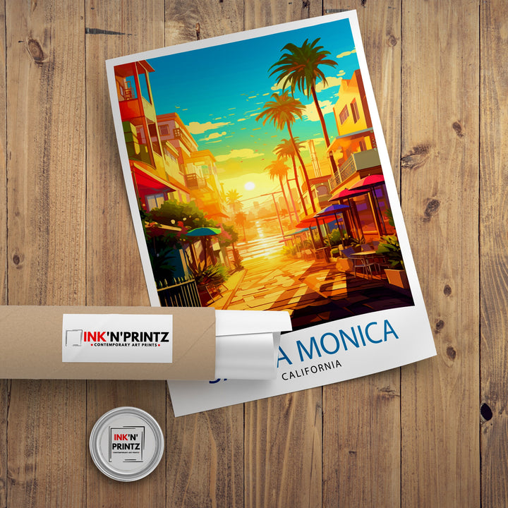 Santa Monica Beach Travel Print California Wall Art Beach Decor Santa Monica Pier Travel Poster Gift for Beach Lovers