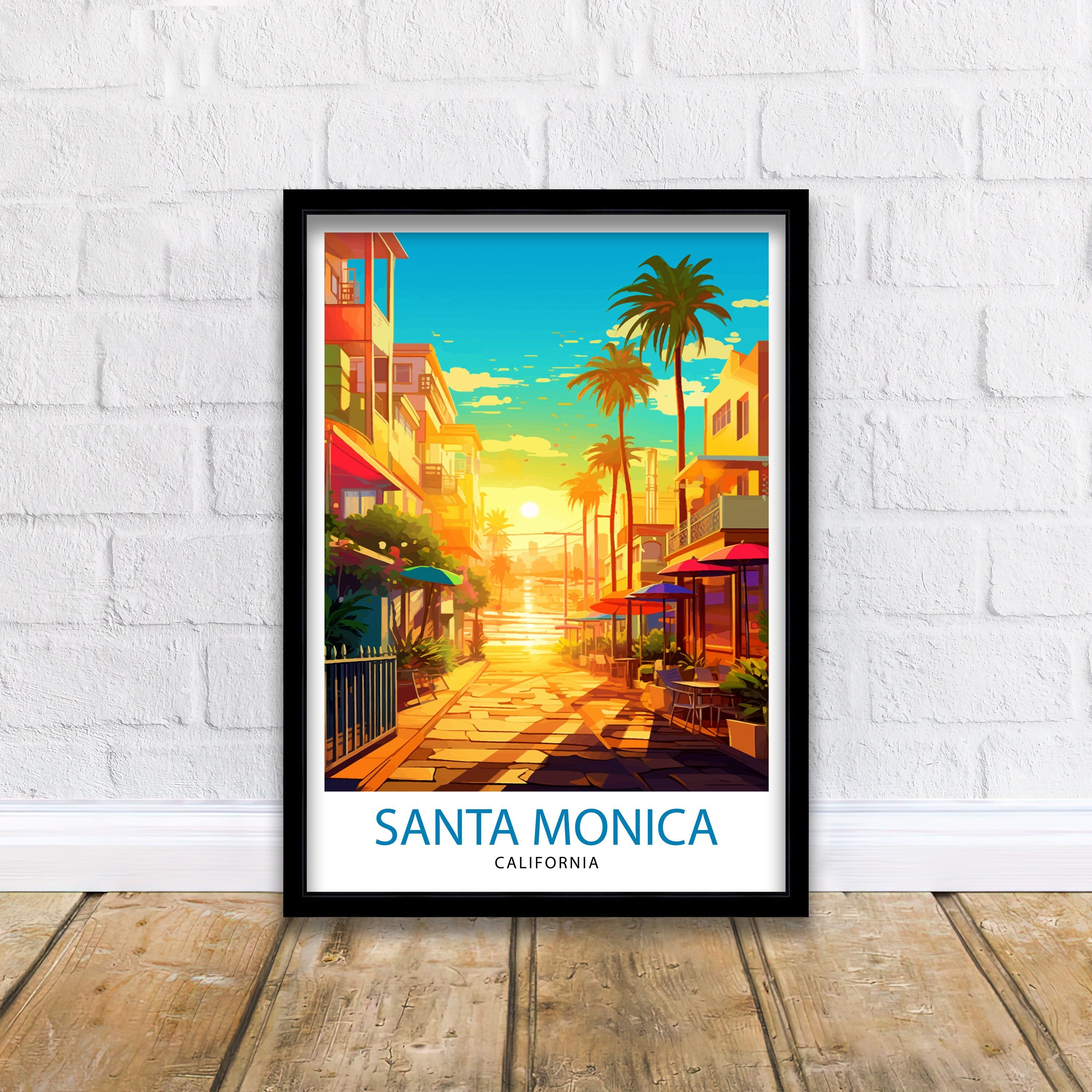 Santa Monica Beach Travel Print California Wall Art Beach Decor Santa Monica Pier Travel Poster Gift for Beach Lovers