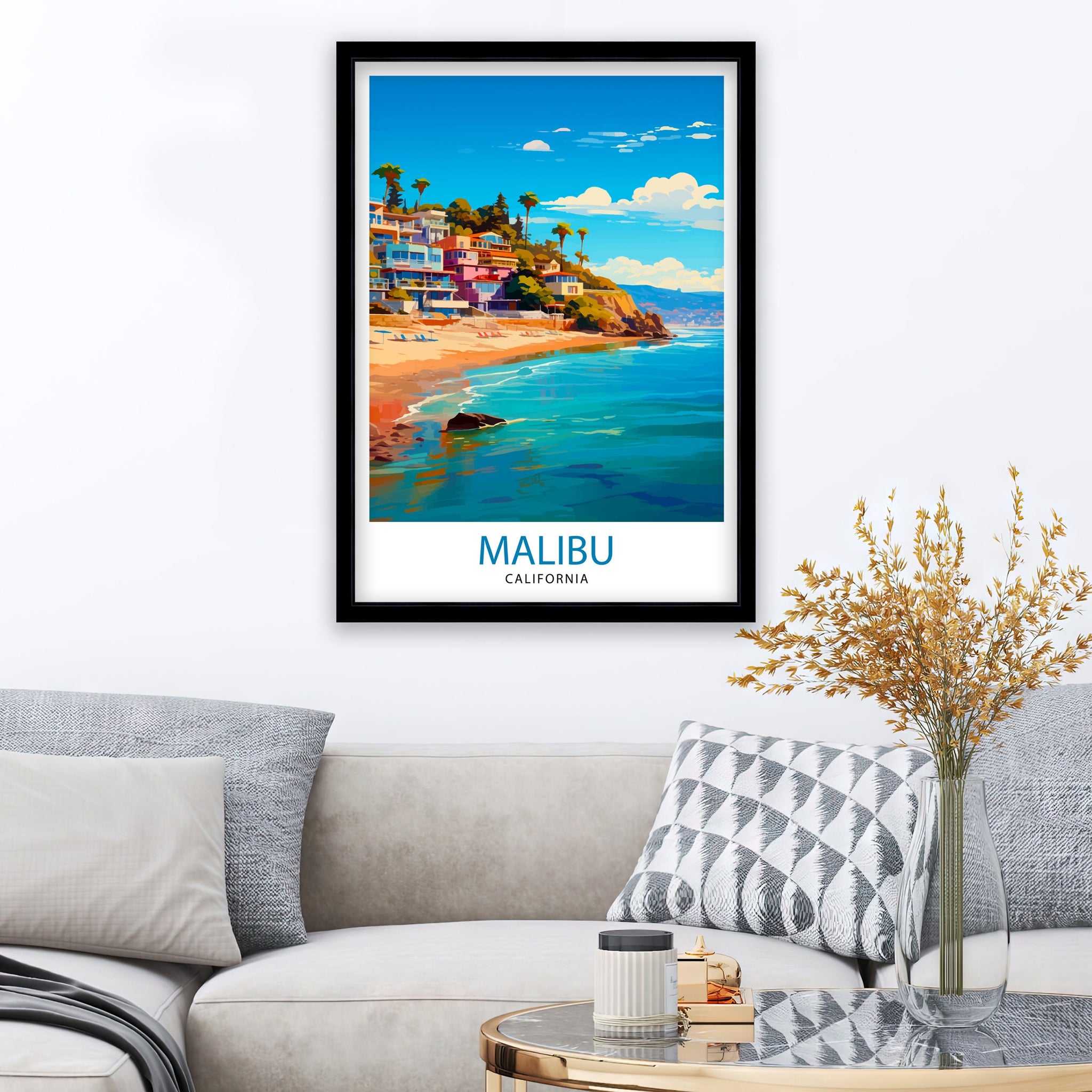 Malibu California Travel Print| Malibu Wall Decor Malibu Home Living Decor Malibu California Illustration Travel Poster Gift For Malibu