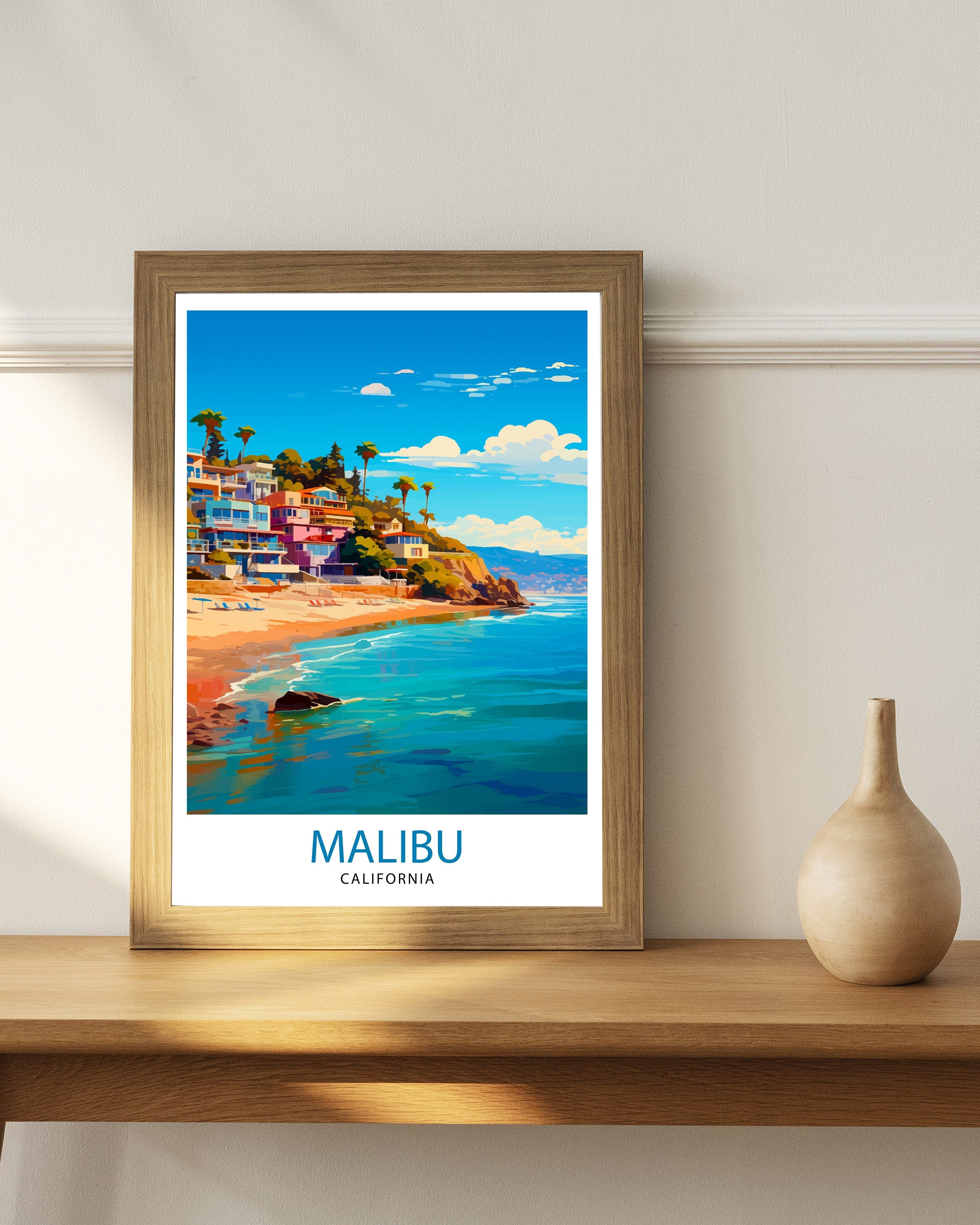 Malibu California Travel Print| Malibu Wall Decor Malibu Home Living Decor Malibu California Illustration Travel Poster Gift For Malibu