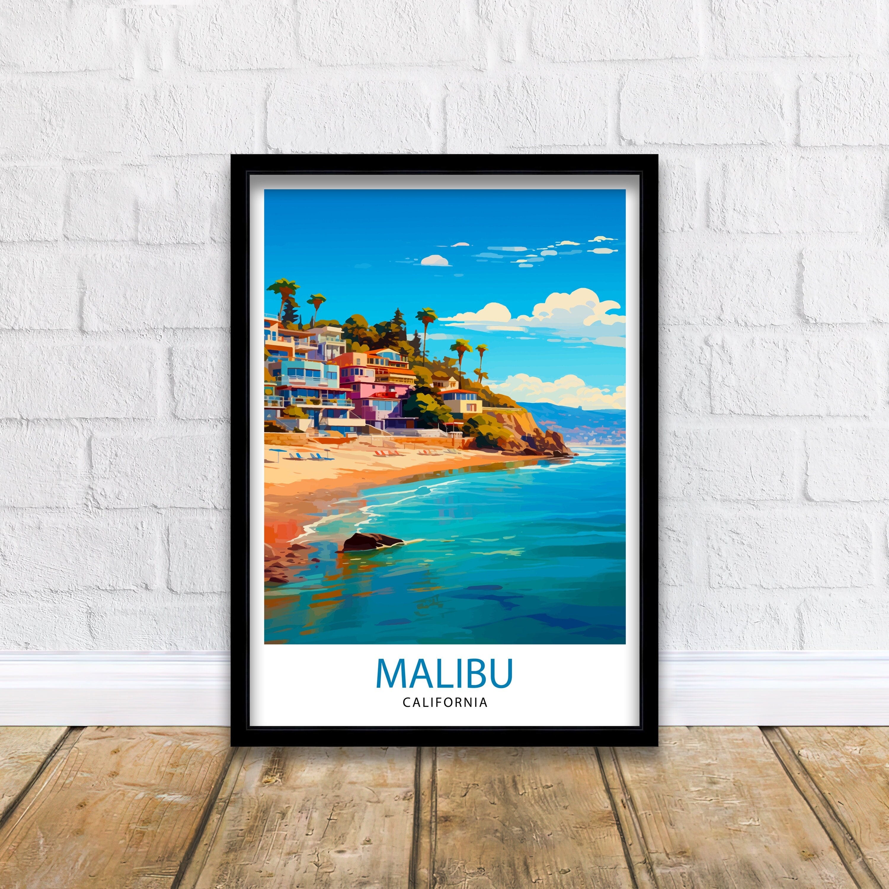 Malibu California Travel Print| Malibu Wall Decor Malibu Home Living Decor Malibu California Illustration Travel Poster Gift For Malibu