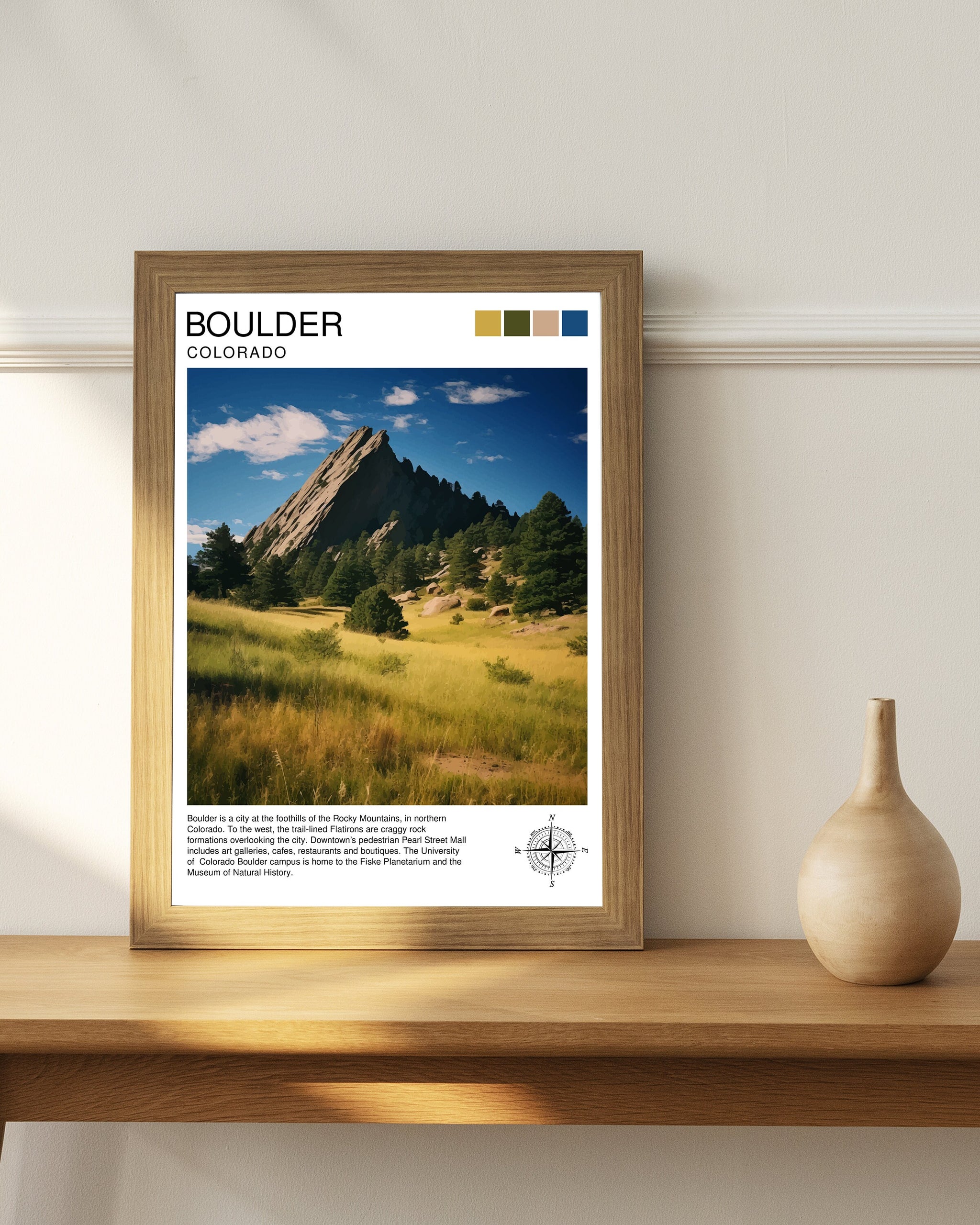Boulder Colorado Travel Print| Colorado Wall Decor Boulder Poster Rocky Mountain Travel Prints Colorado Art Print Boulder Illustration
