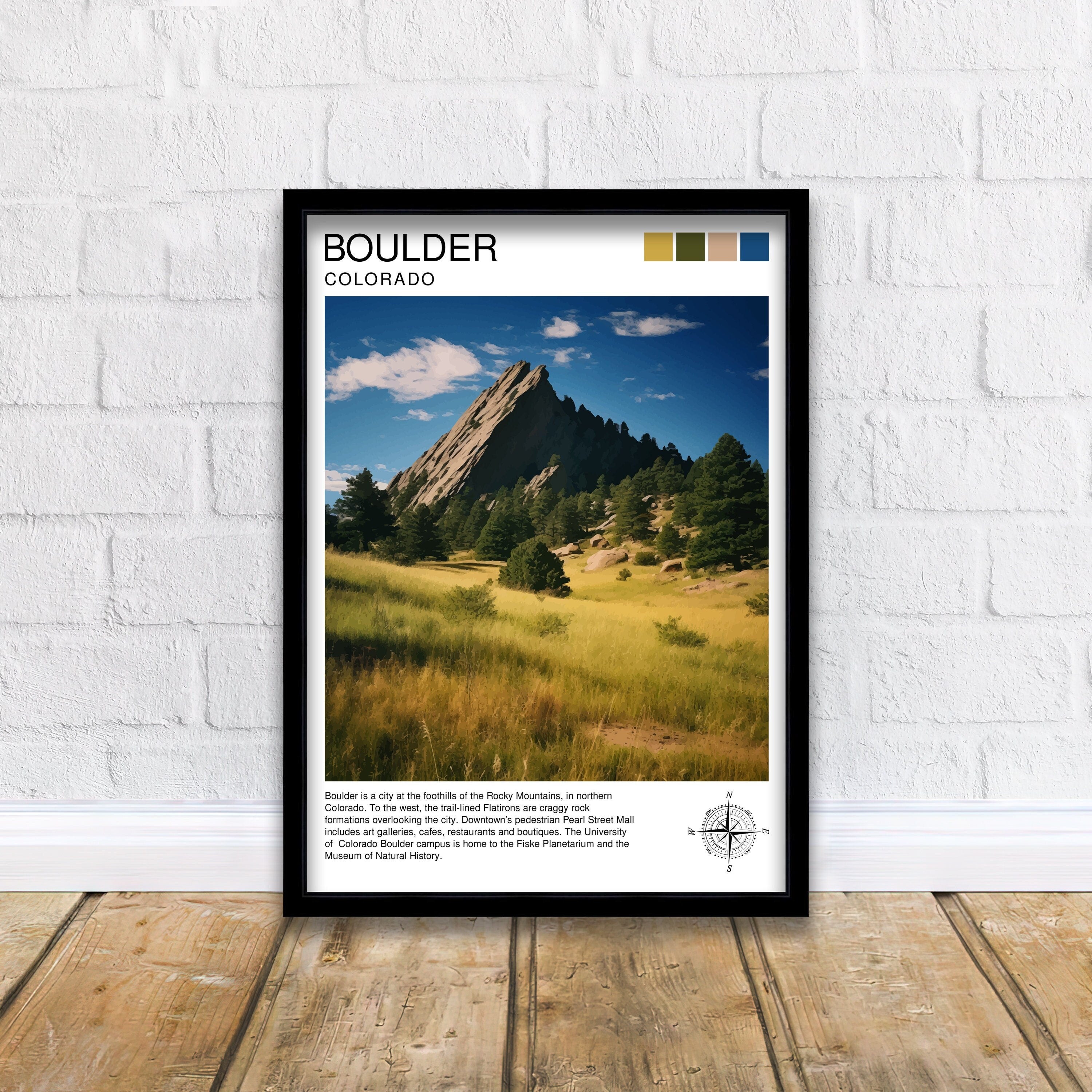 Boulder Colorado Travel Print| Colorado Wall Decor Boulder Poster Rocky Mountain Travel Prints Colorado Art Print Boulder Illustration