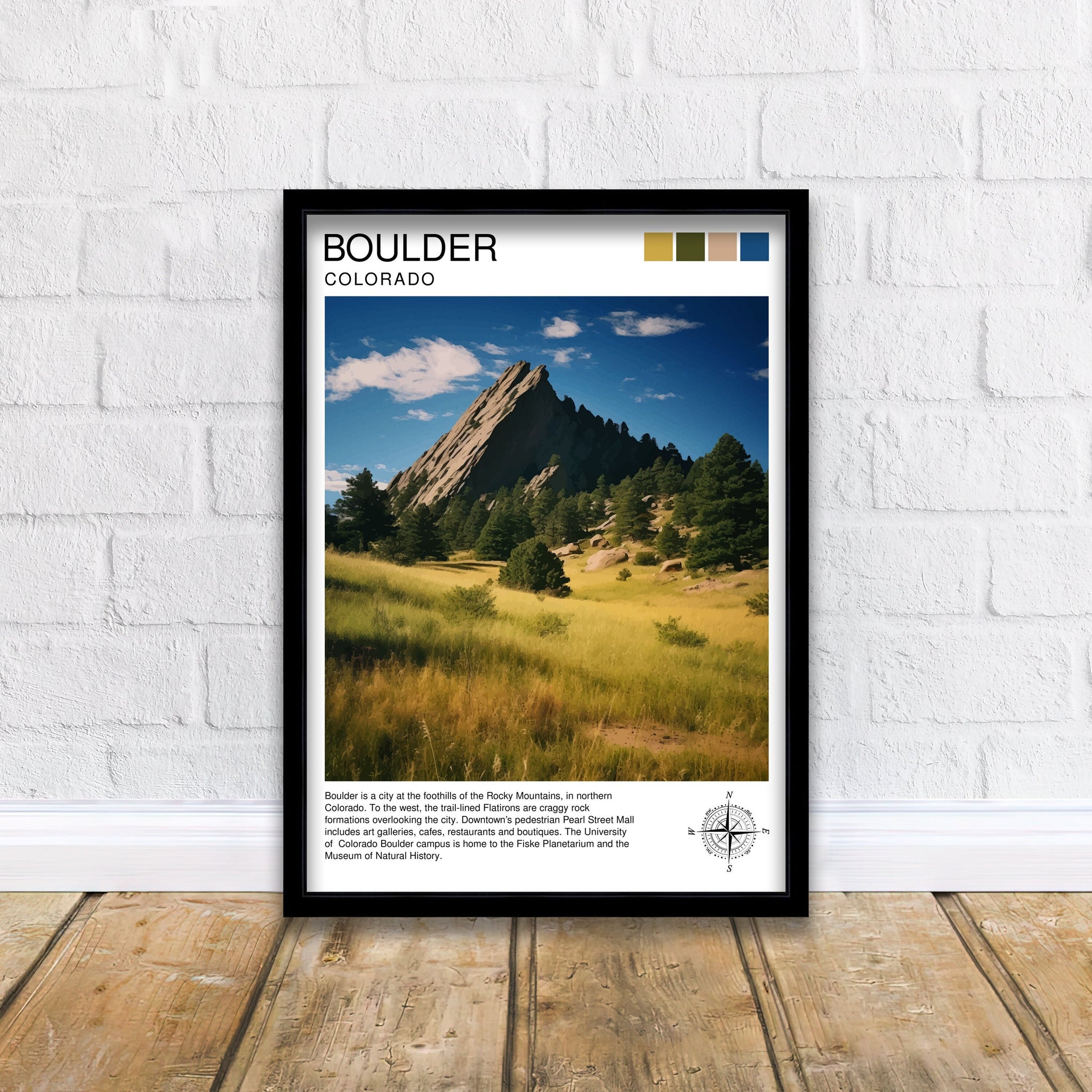 Boulder Colorado Travel Print| Colorado Wall Decor Boulder Poster Rocky Mountain Travel Prints Colorado Art Print Boulder Illustration