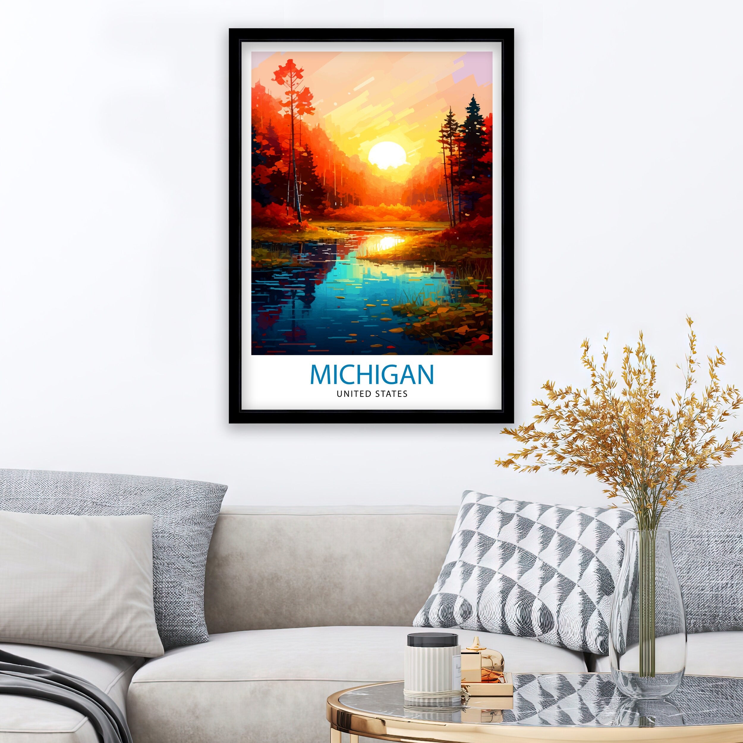 Michigan Travel Poster | Sunset Landscape Art Print