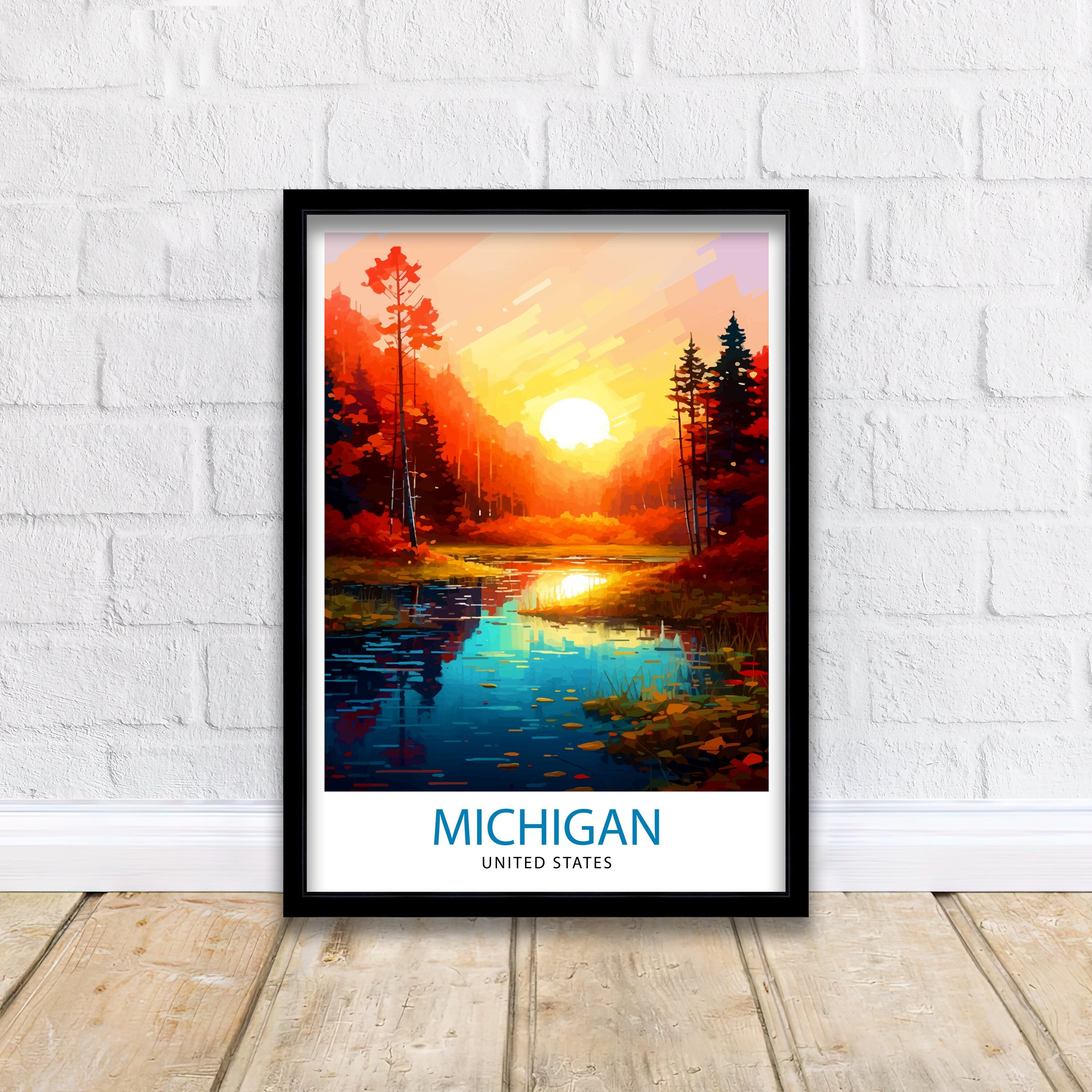 Michigan Travel Poster | Sunset Landscape Art Print