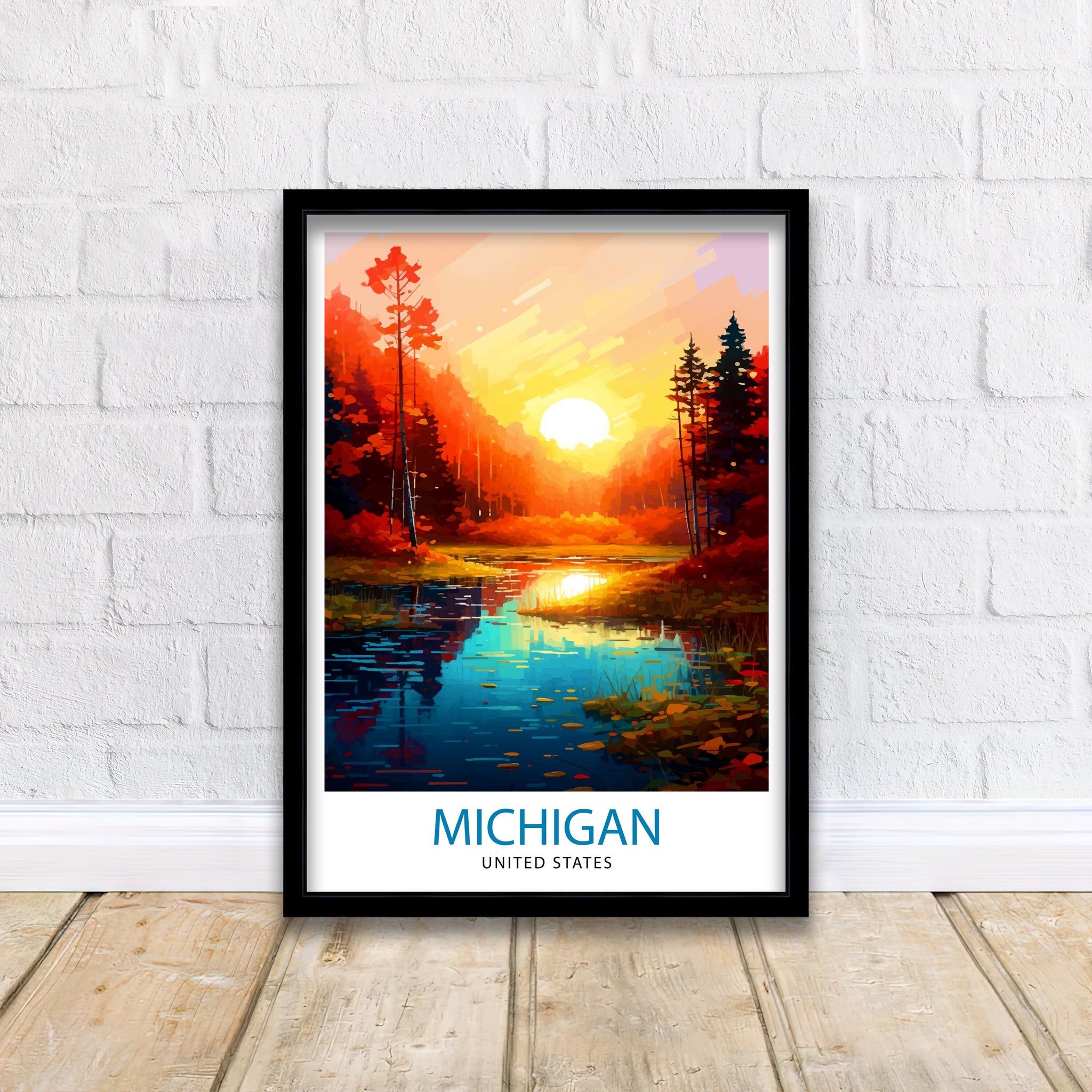 Michigan Travel Poster | Sunset Landscape Art Print