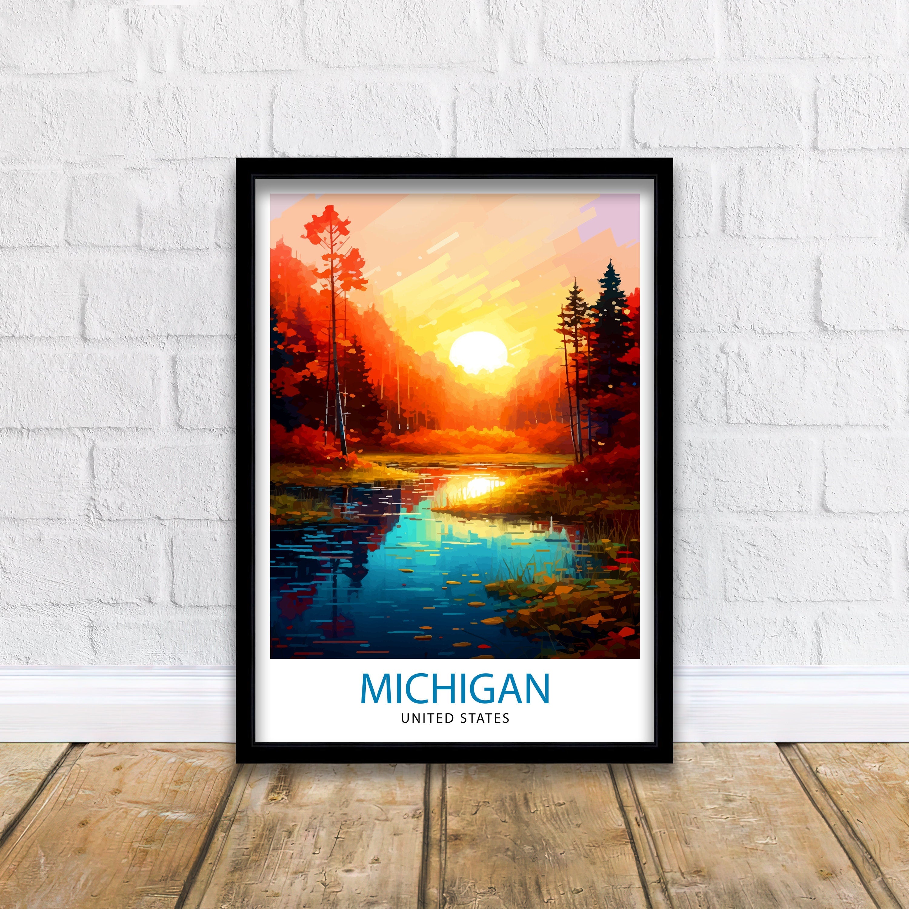 Michigan Travel Poster | Sunset Landscape Art Print
