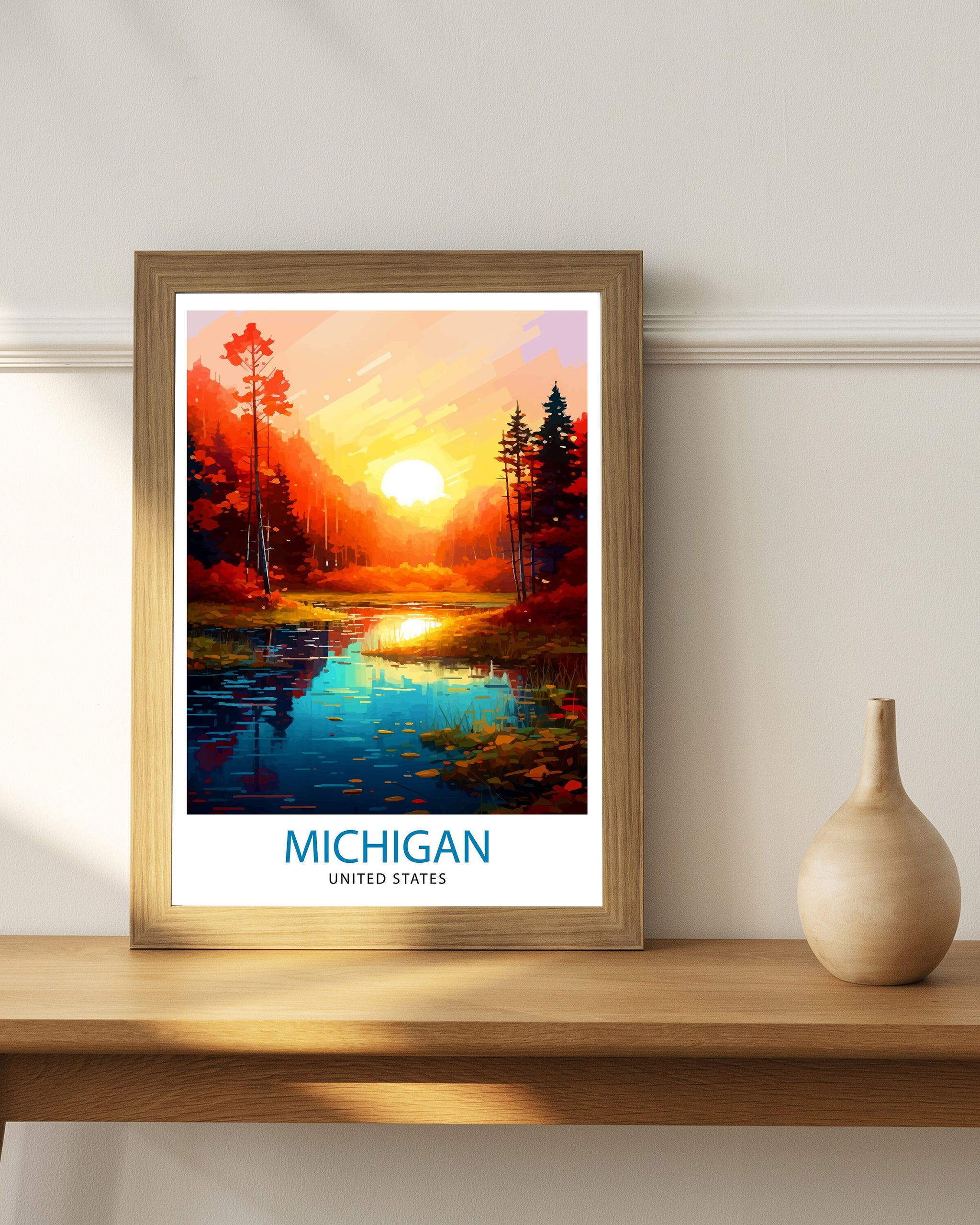 Michigan Travel Poster | Sunset Landscape Art Print