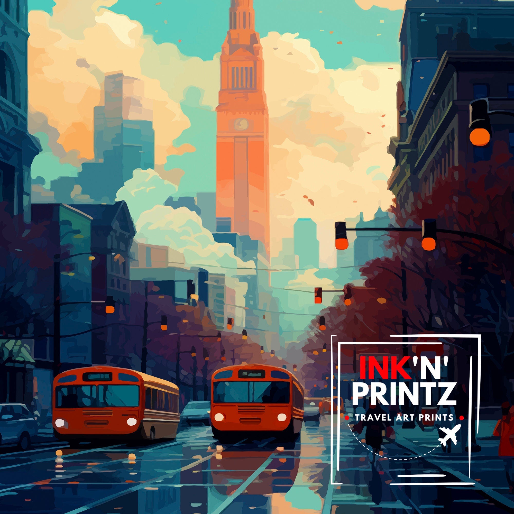 Cleveland Ohio Travel Print| Cleveland Wall Decor Cleveland Poster USA Travel Prints Cleveland Art Print Cleveland Illustration Cleveland
