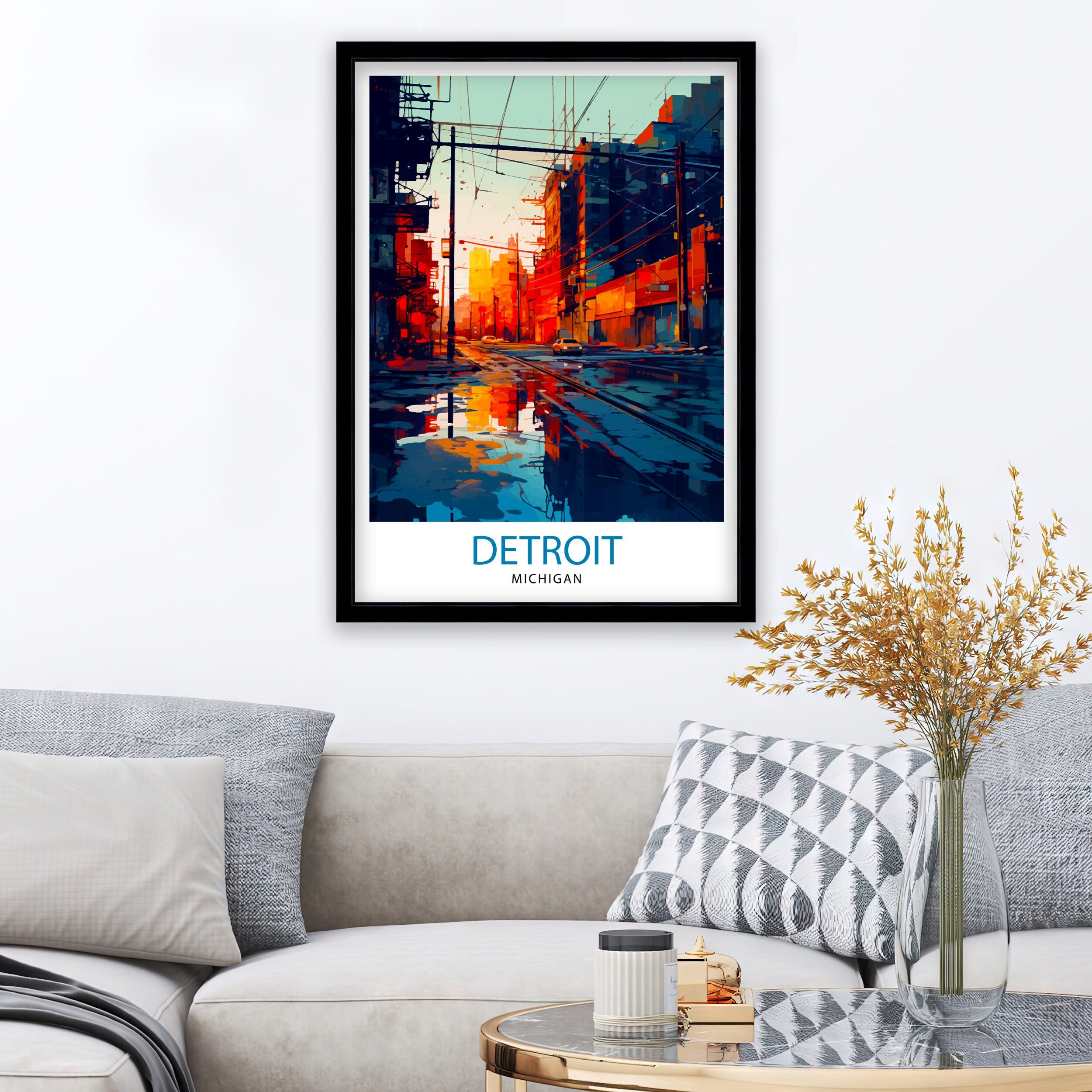 Detroit Michigan Travel Print| Detroit Wall Decor Detroit Poster USA Travel Prints Detroit Art Print Detroit Illustration Detroit Wall Art