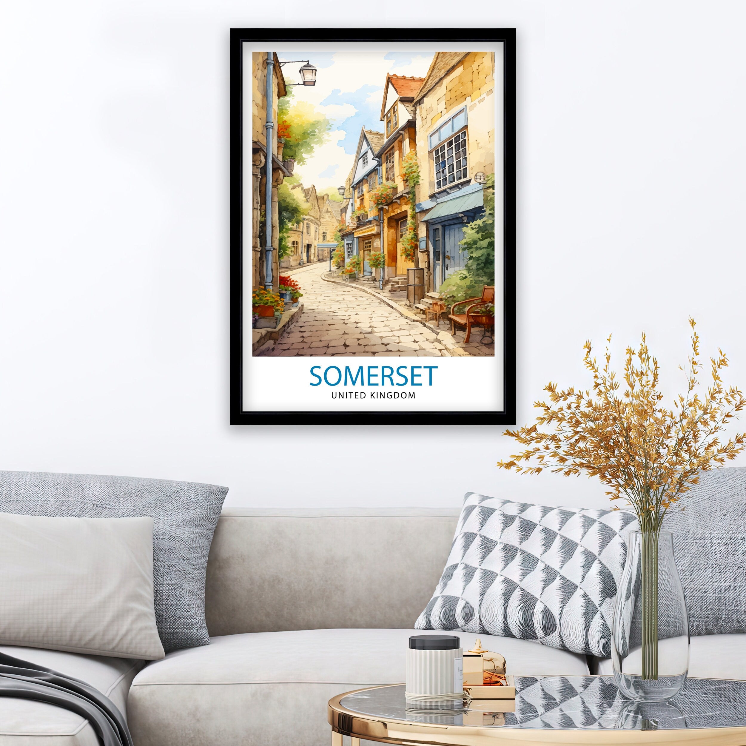 Somerset UK Travel Print Somerset Wall Decor Somerset Poster UK Travel Prints Somerset Art Print Somerset Illustration Somerset Wall Art