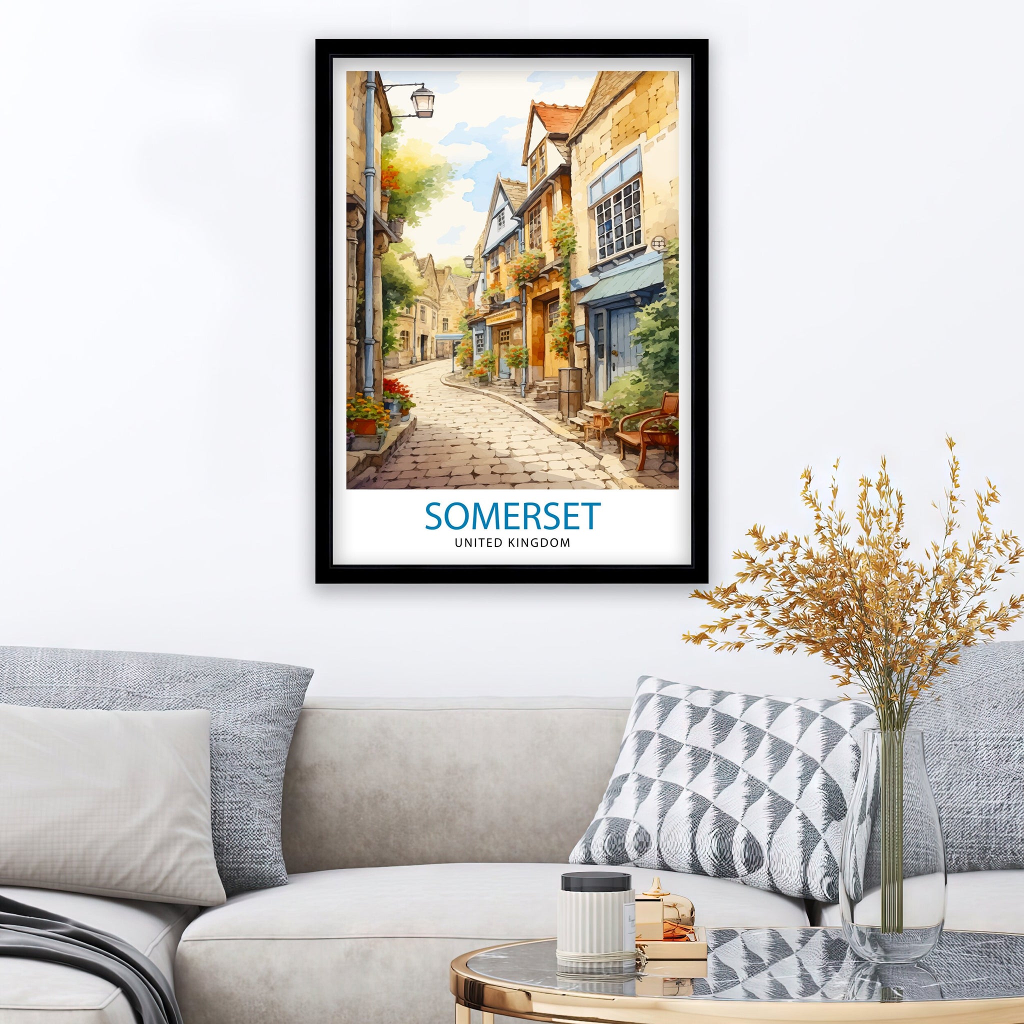 Somerset UK Travel Print Somerset Wall Decor Somerset Poster UK Travel Prints Somerset Art Print Somerset Illustration Somerset Wall Art