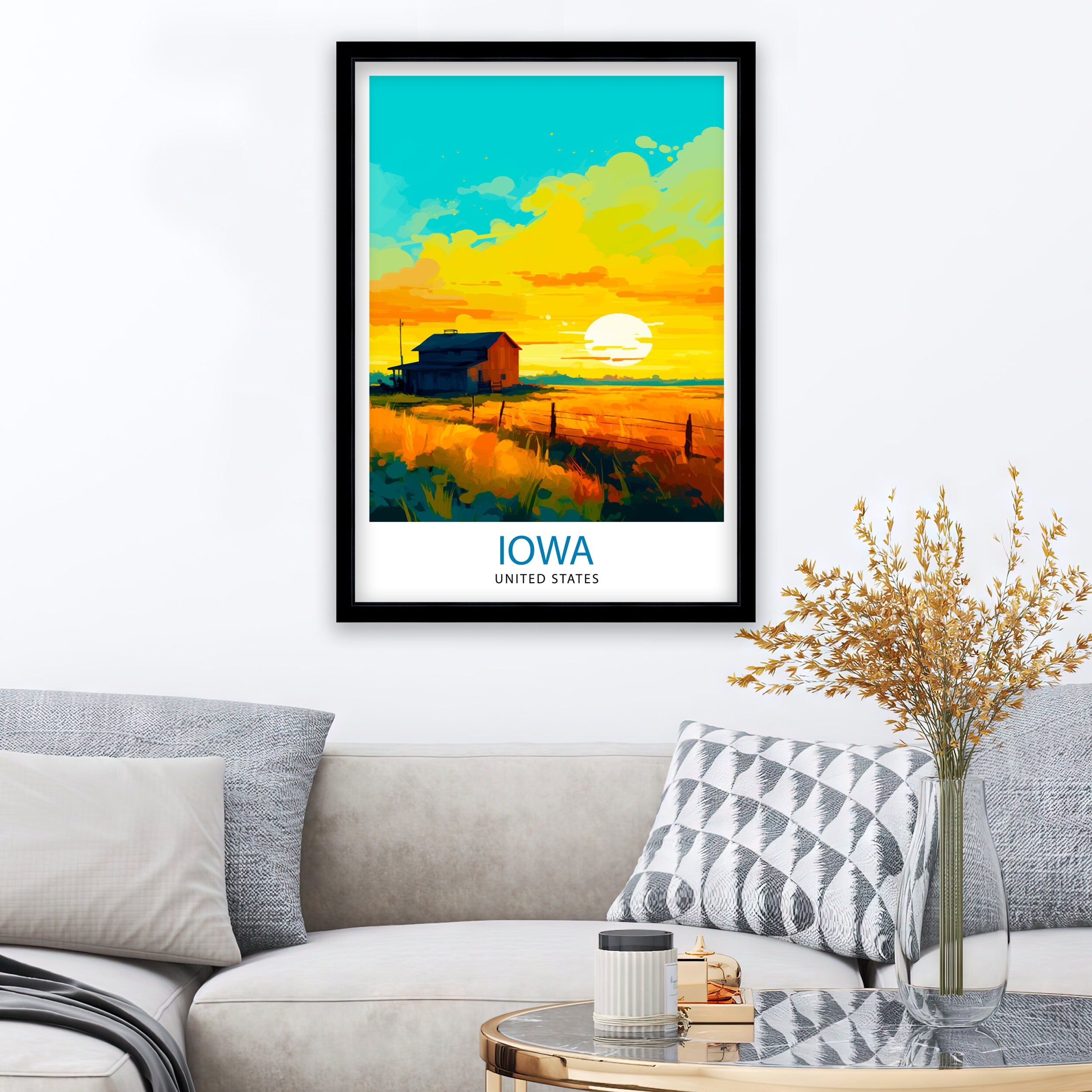 Iowa USA Travel Print| Iowa Wall Decor Iowa Poster USA Travel Prints Iowa Art Print Iowa Illustration Iowa Wall Art