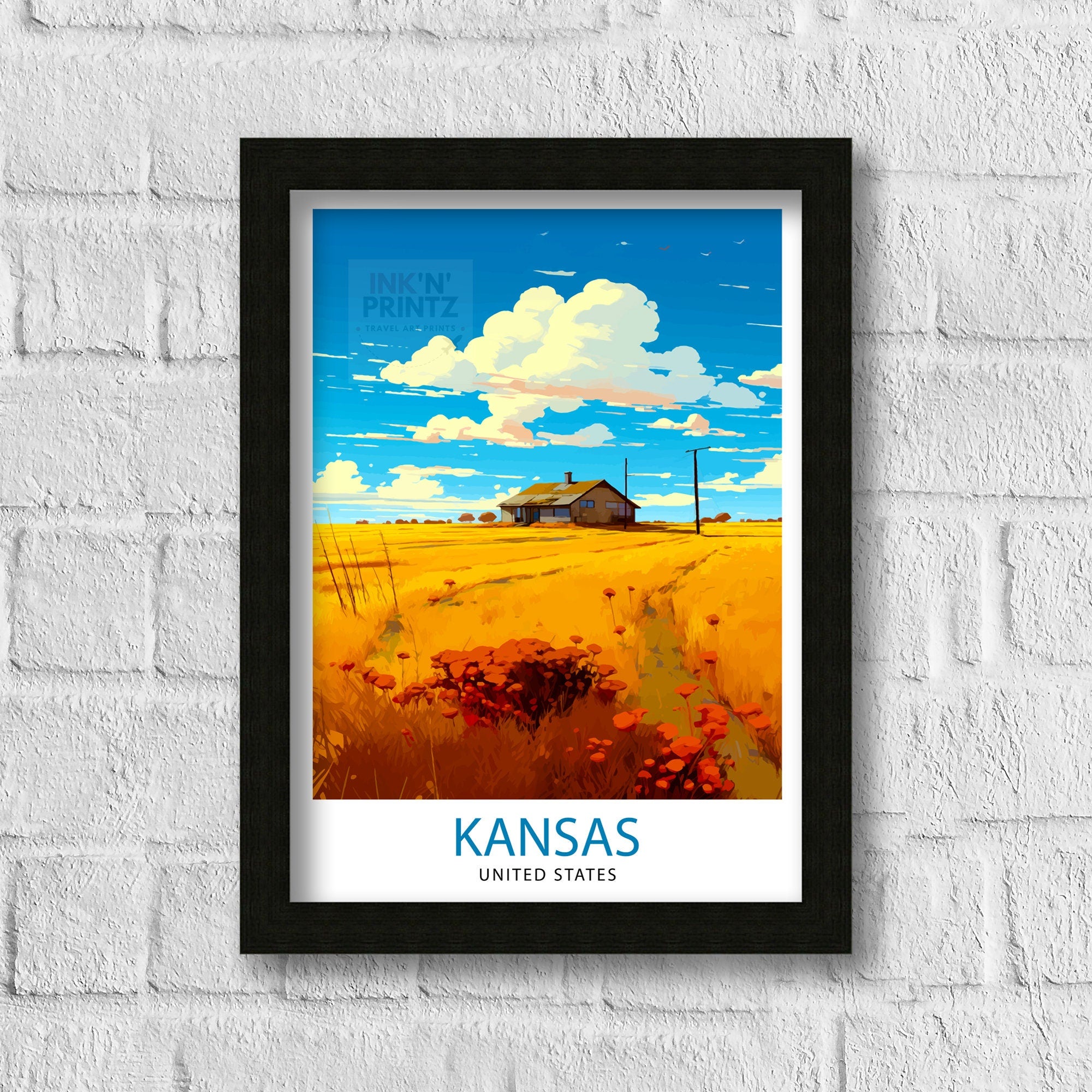 Kansas USA Travel Print| Kansas Wall Decor Kansas Poster USA Travel Prints Kansas Art Print Kansas Illustration Kansas Wall Art