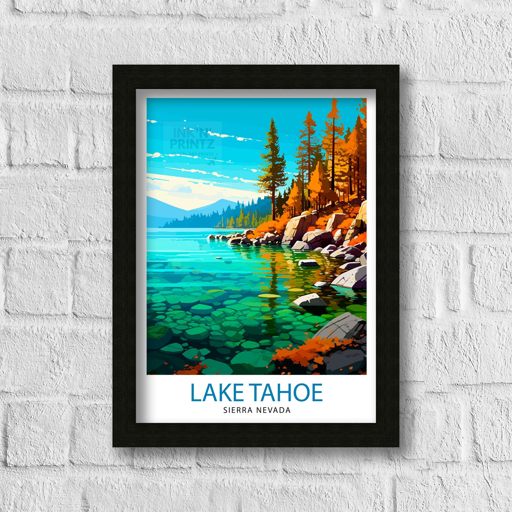Lake Tahoe Travel Print| Wall Art Decor Lake Tahoe Illustration Travel Poster Gift for Lake Tahoe California Home Decor