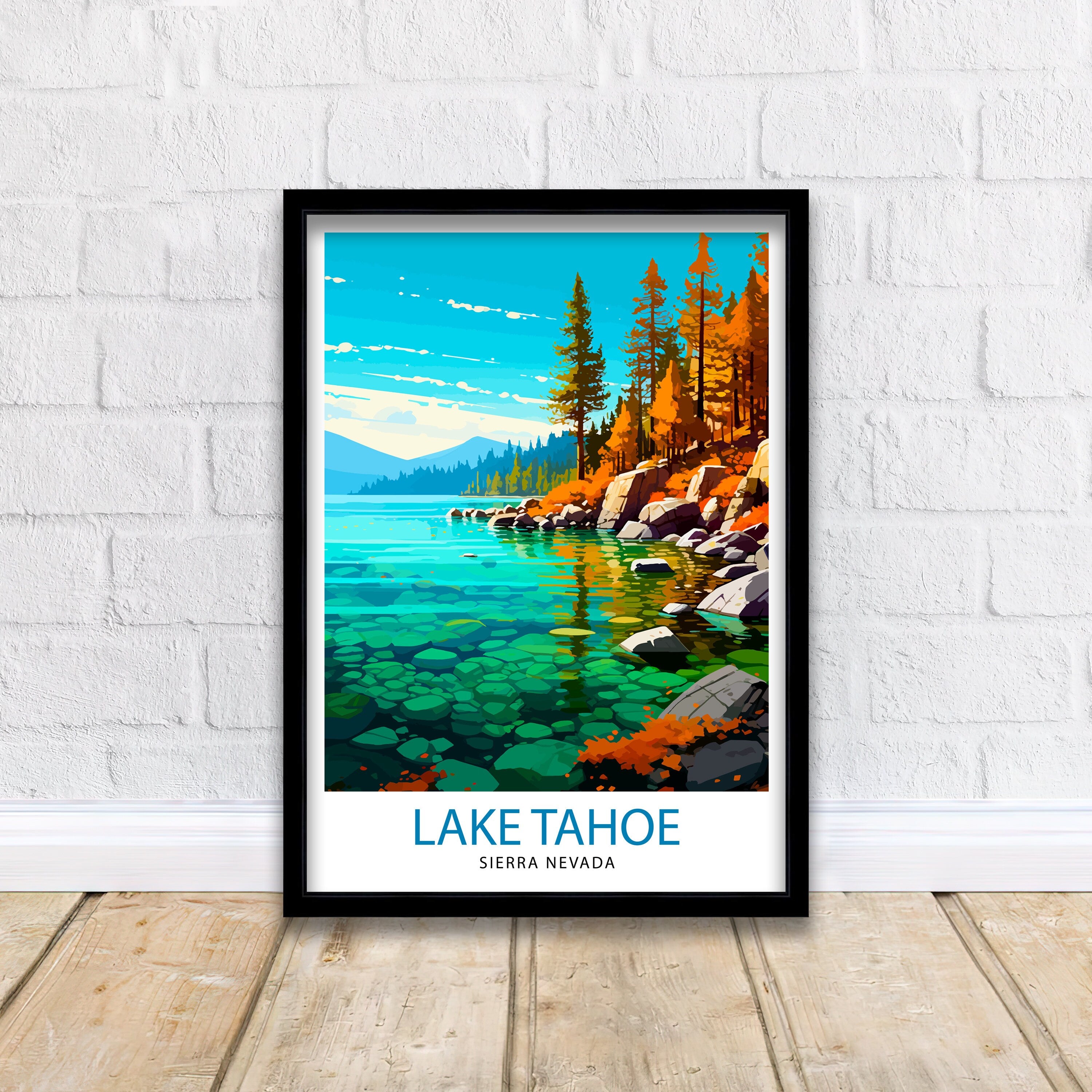 Lake Tahoe Travel Print| Wall Art Decor Lake Tahoe Illustration Travel Poster Gift for Lake Tahoe California Home Decor