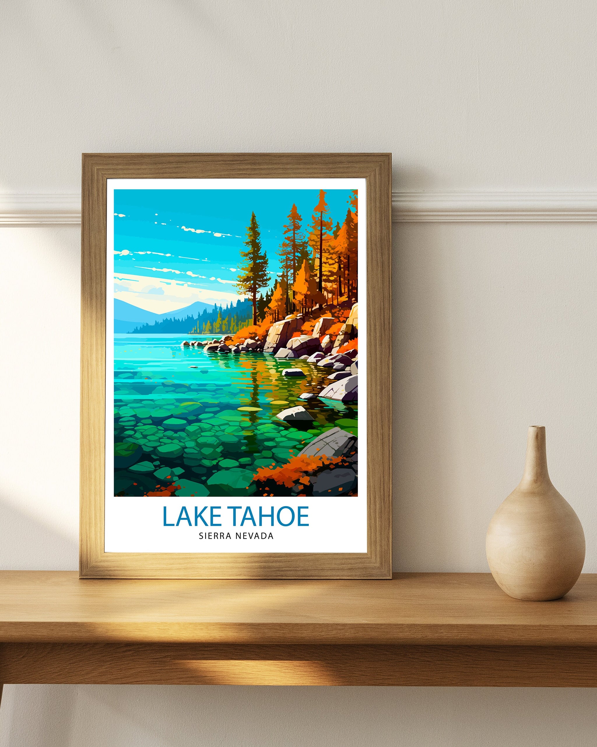 Lake Tahoe Travel Print| Wall Art Decor Lake Tahoe Illustration Travel Poster Gift for Lake Tahoe California Home Decor