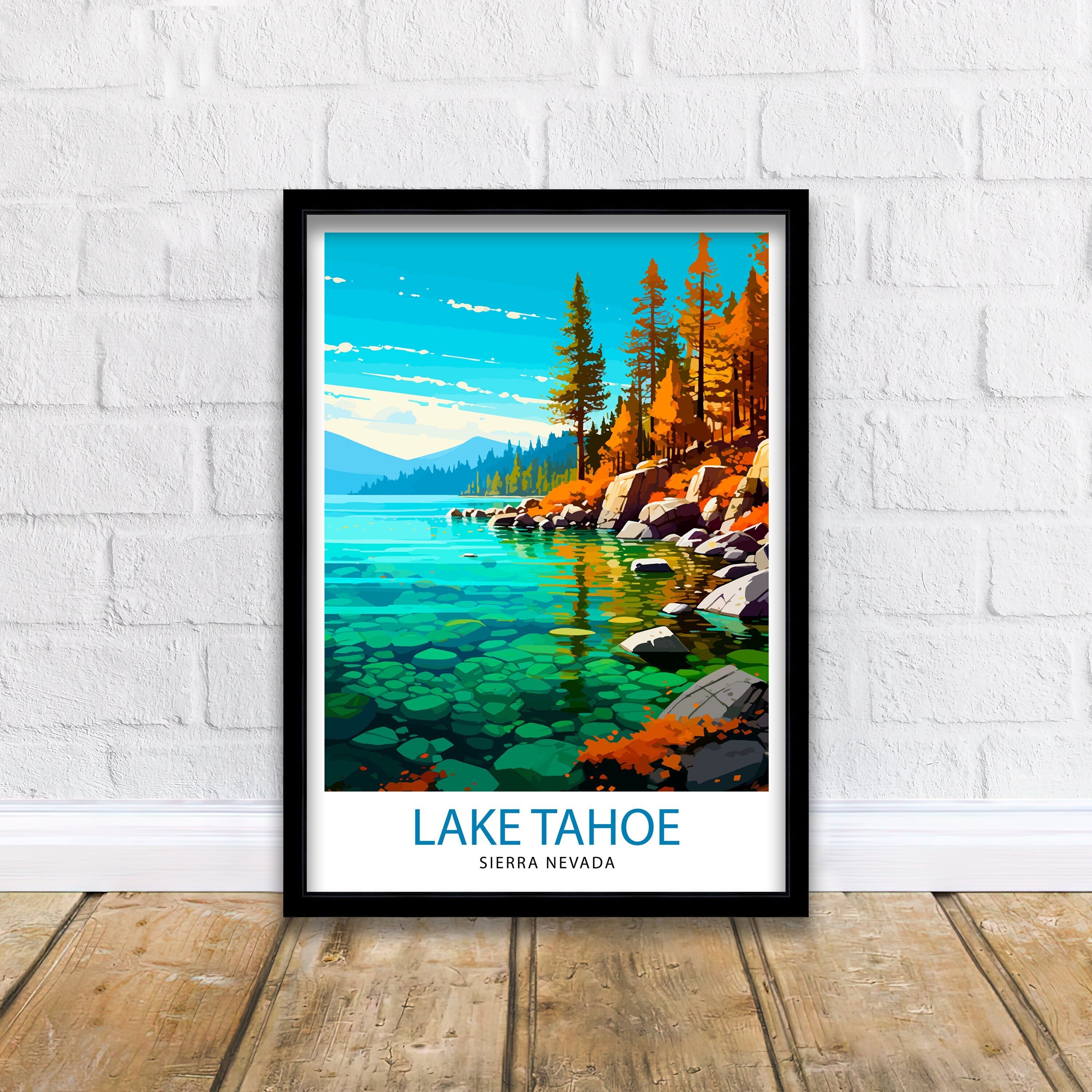 Lake Tahoe Travel Print| Wall Art Decor Lake Tahoe Illustration Travel Poster Gift for Lake Tahoe California Home Decor