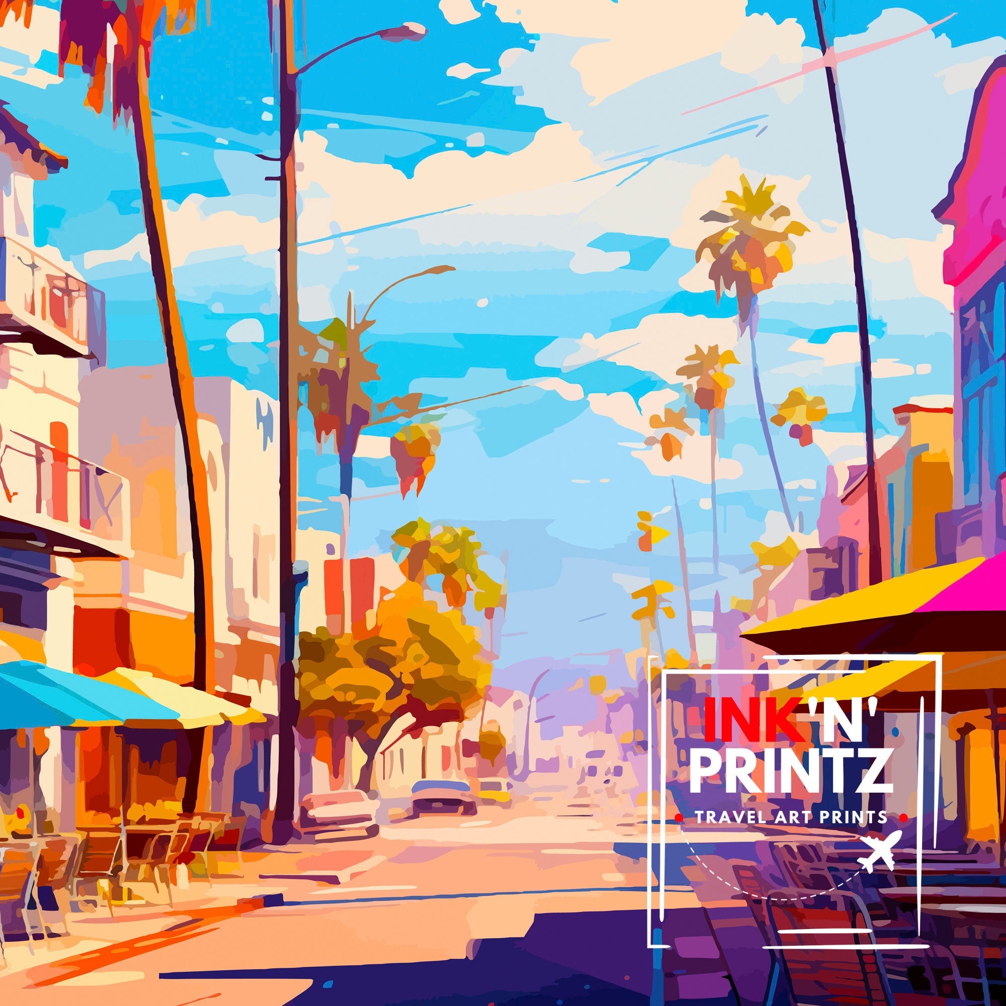 Los Angeles Travel Print| LA Wall Decor California Home Living Decor LA Illustration Travel Poster Gift for LA, California Home Decor