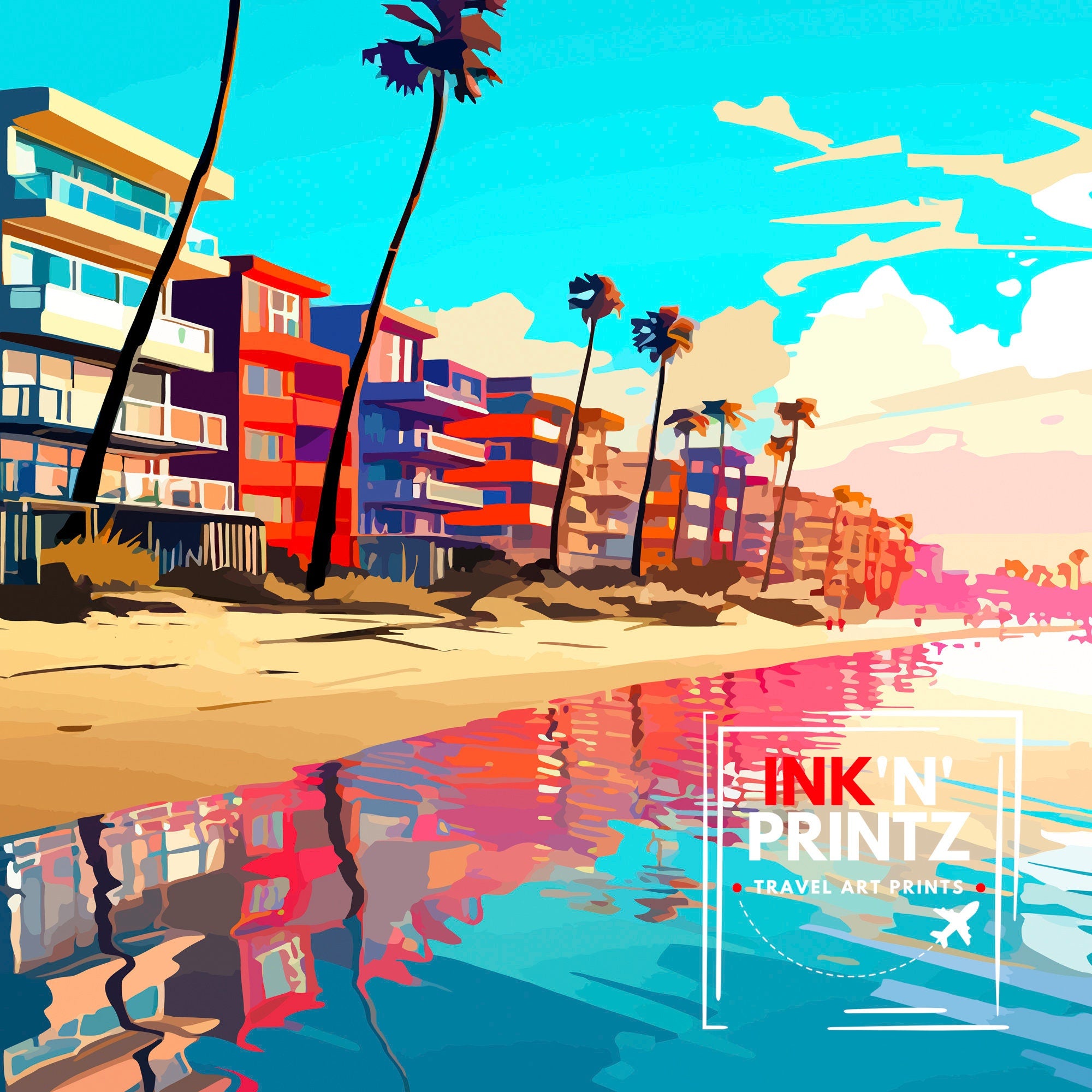 Long Beach CA Travel Print| Long Beach Wall Decor Long Beach Poster California Travel Prints Long Beach Art Print Long Beach Illustration