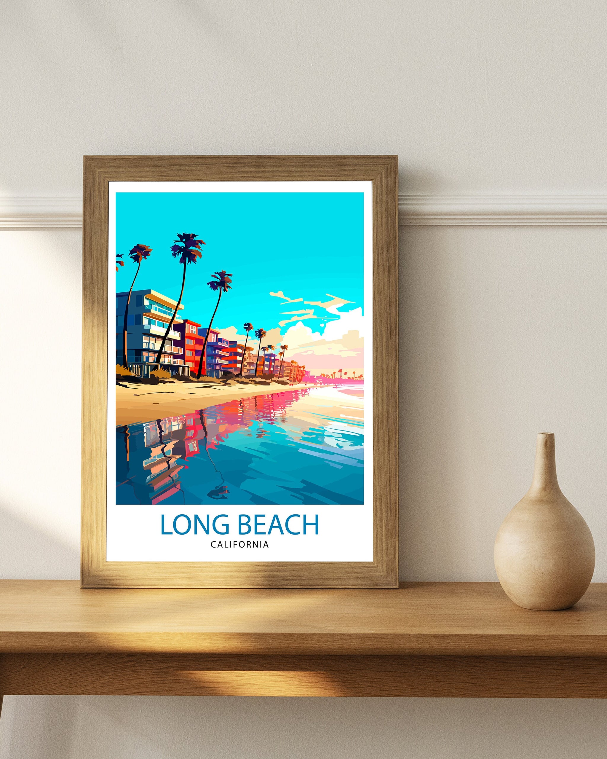 Long Beach CA Travel Print| Long Beach Wall Decor Long Beach Poster California Travel Prints Long Beach Art Print Long Beach Illustration