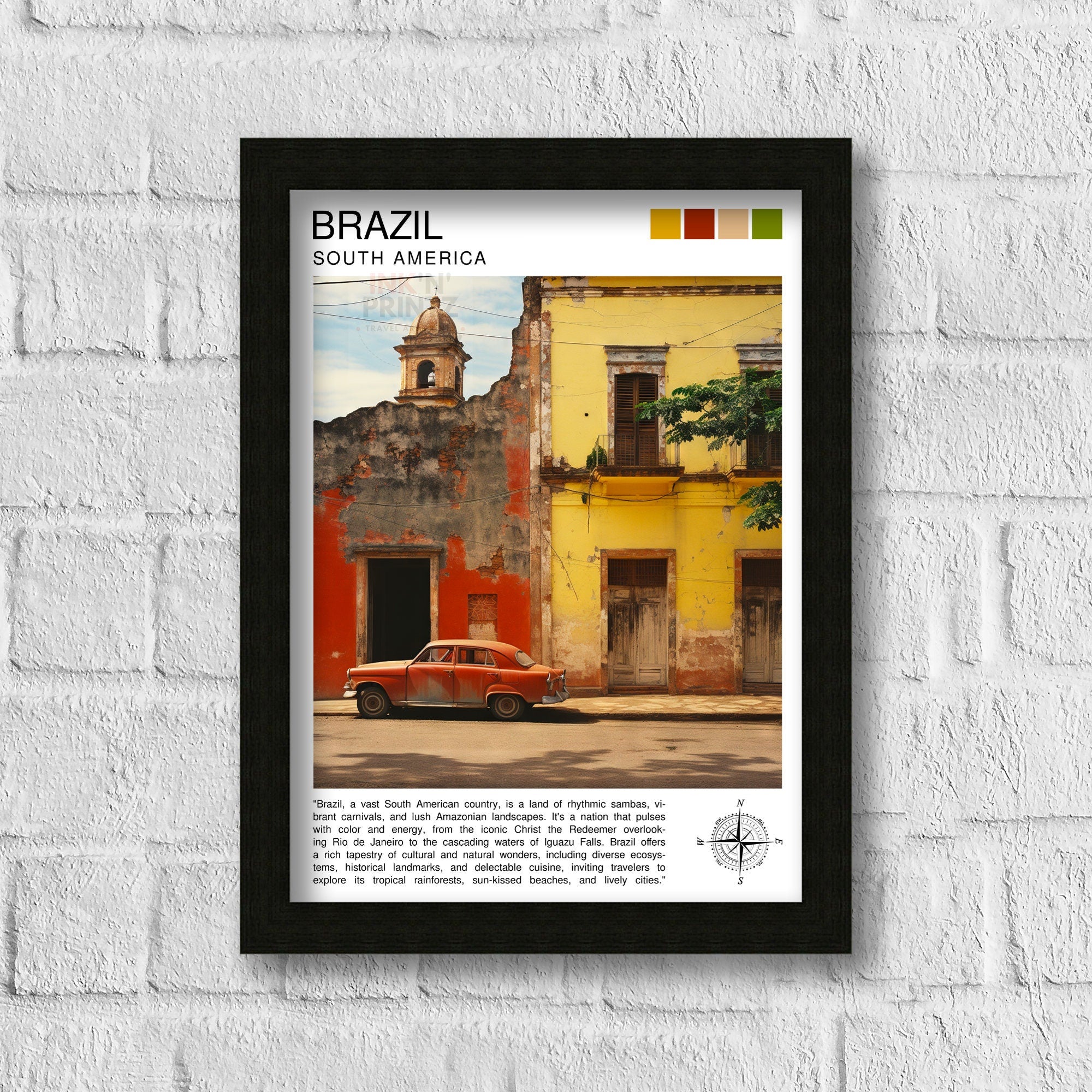 Brazil South America Travel Print Brazil Wall Decor Brazil Poster South America Travel Prints Brazil Art Print Brazil Illustration Brazil